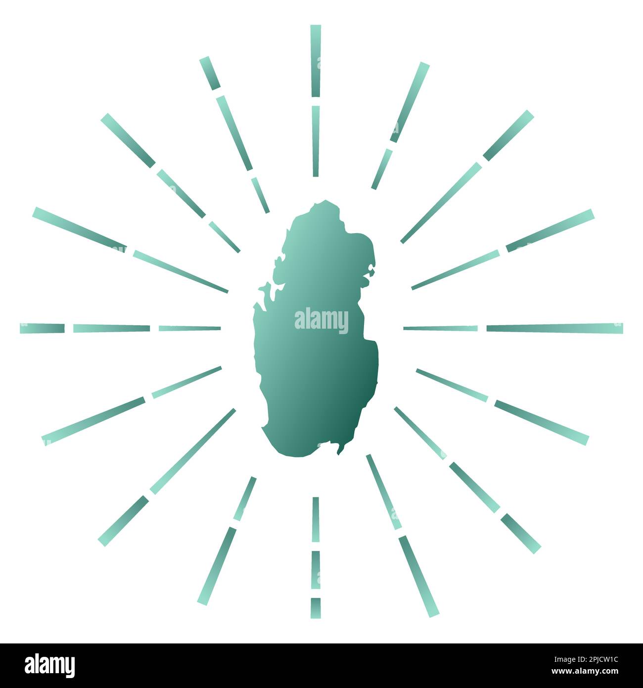 Qatar gradiented sunburst. Map of the country with colorful star rays ...