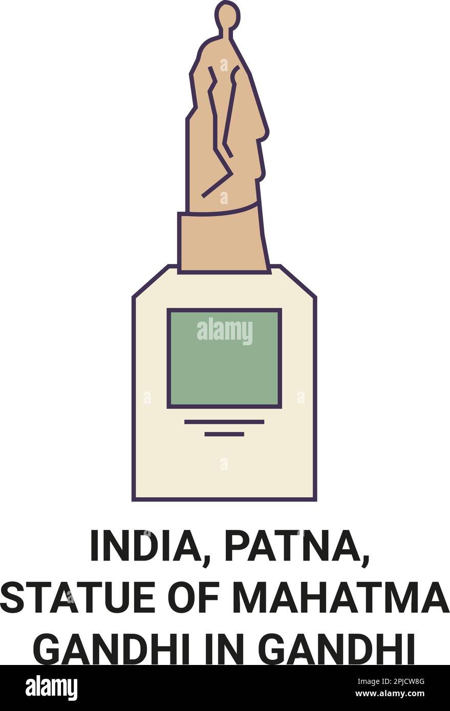 India, Patna, Statue Of Mahatma Gandhi In Gandhi Maidan travel landmark vector illustration Stock Vector