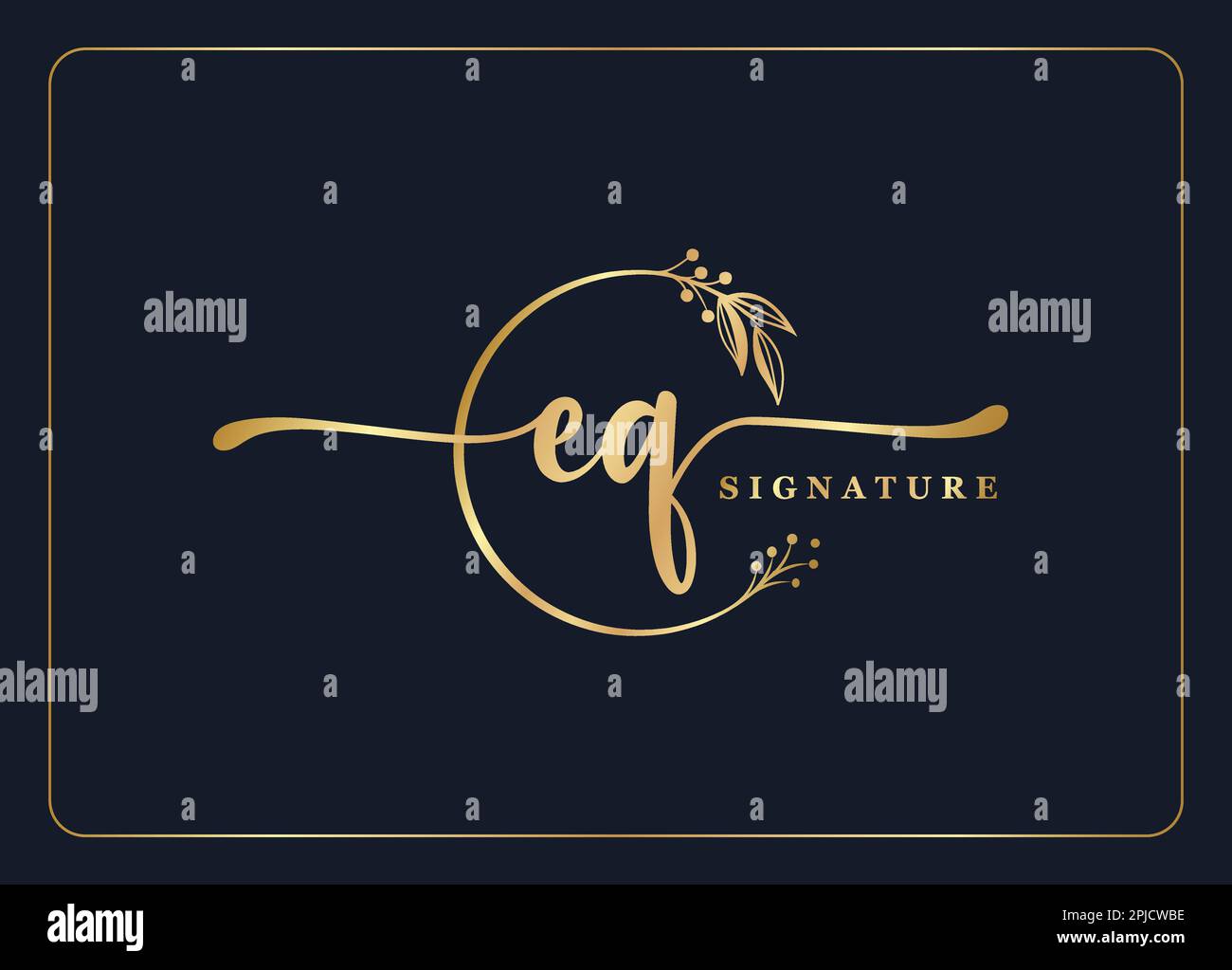 luxury gold signature initial Eq logo design isolated leaf and flower ...