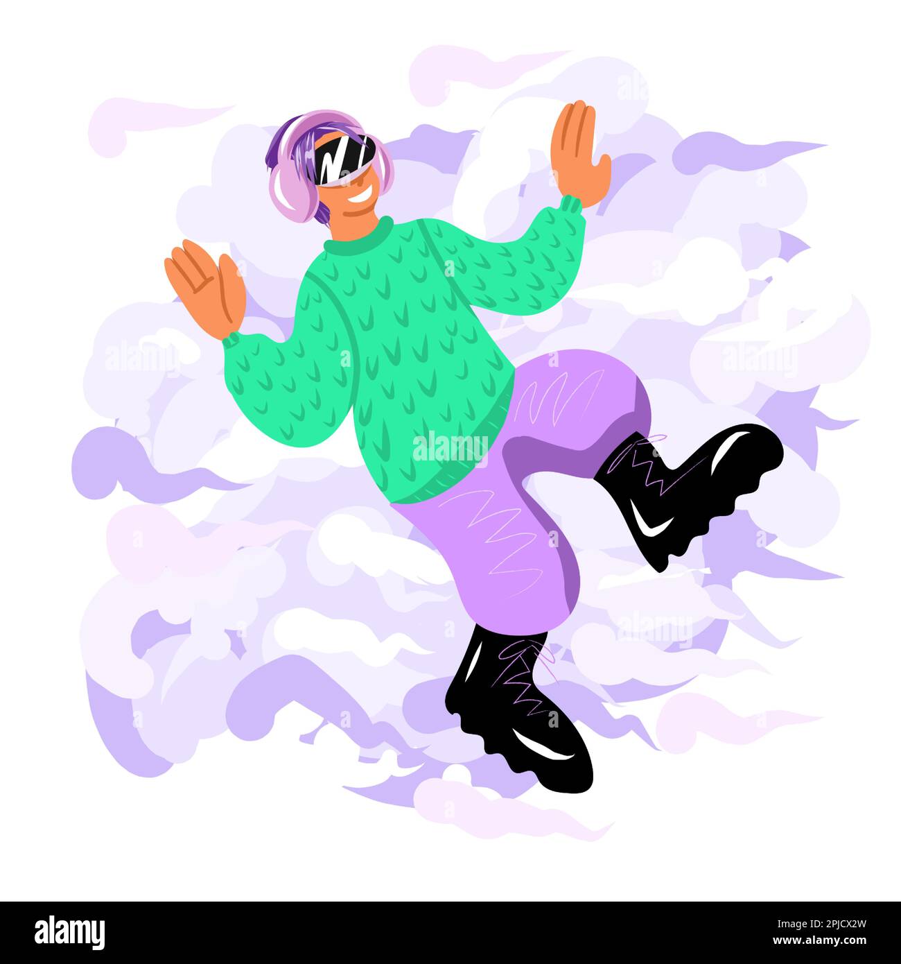 a person in VR glasses and headphones. communication in the network. new vector technology Stock Vector