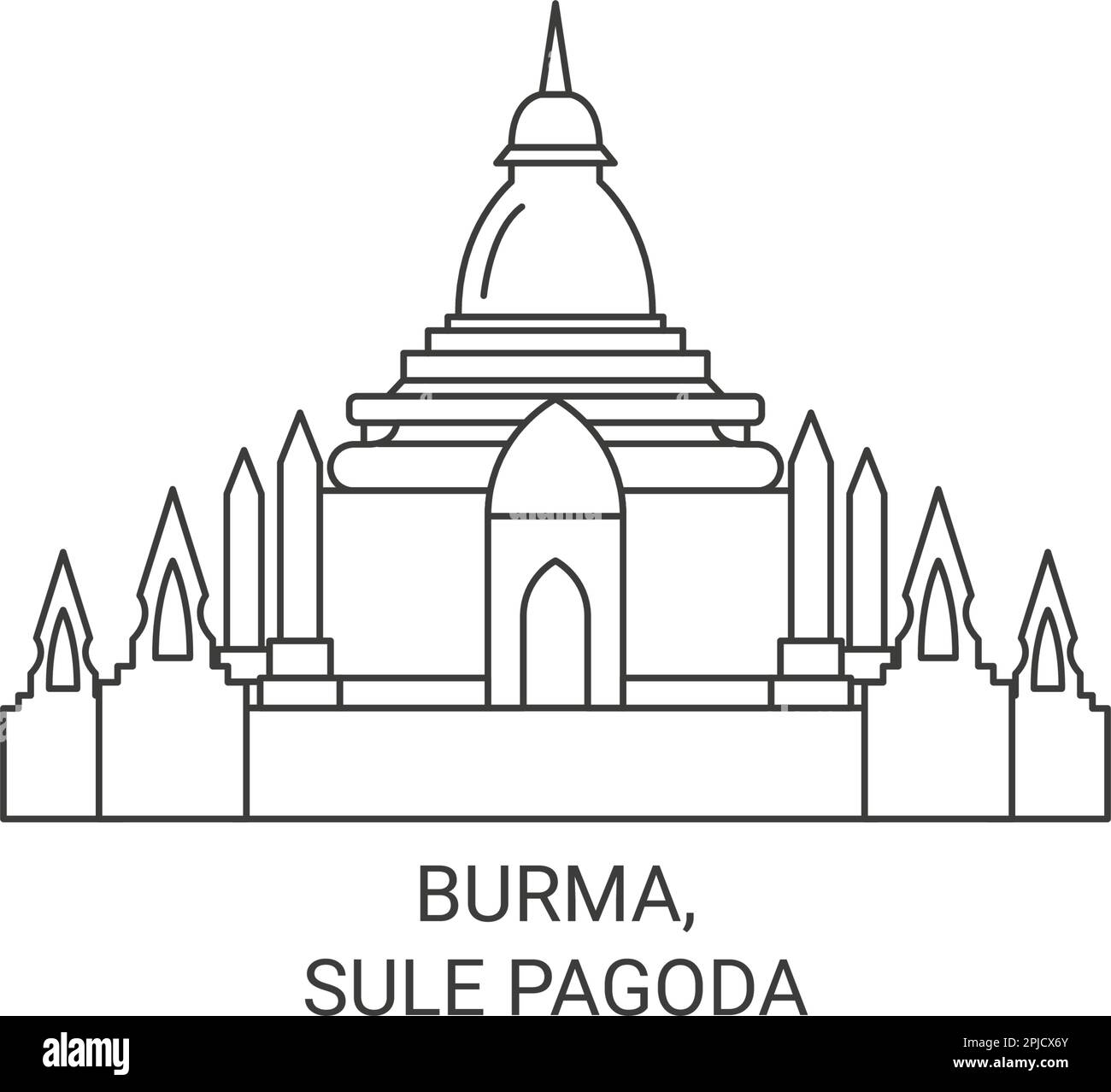 Burma, Sule Pagoda travel landmark vector illustration Stock Vector