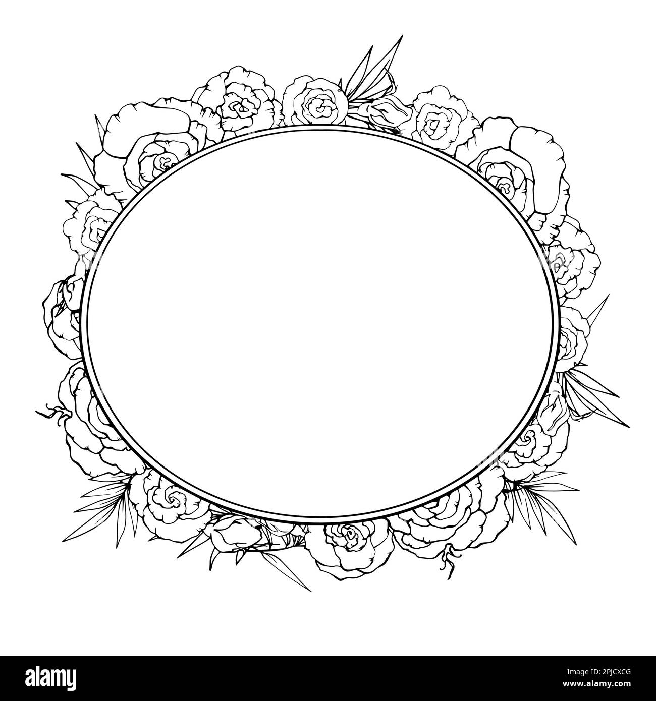Vector graphics. Linear freehand drawing of a wreath of roses. From the