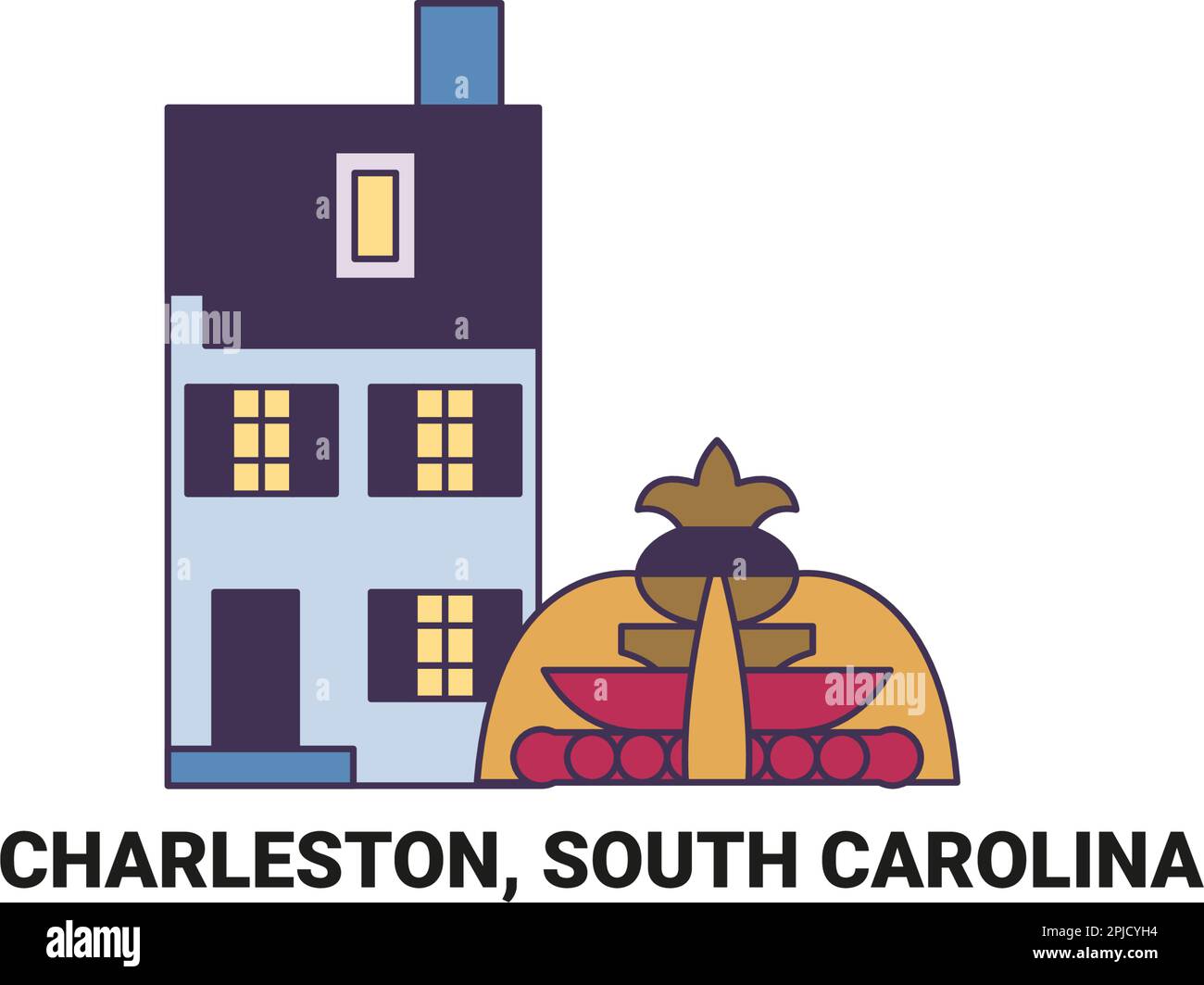 United States, Charleston, South Carolina travel landmark vector illustration Stock Vector