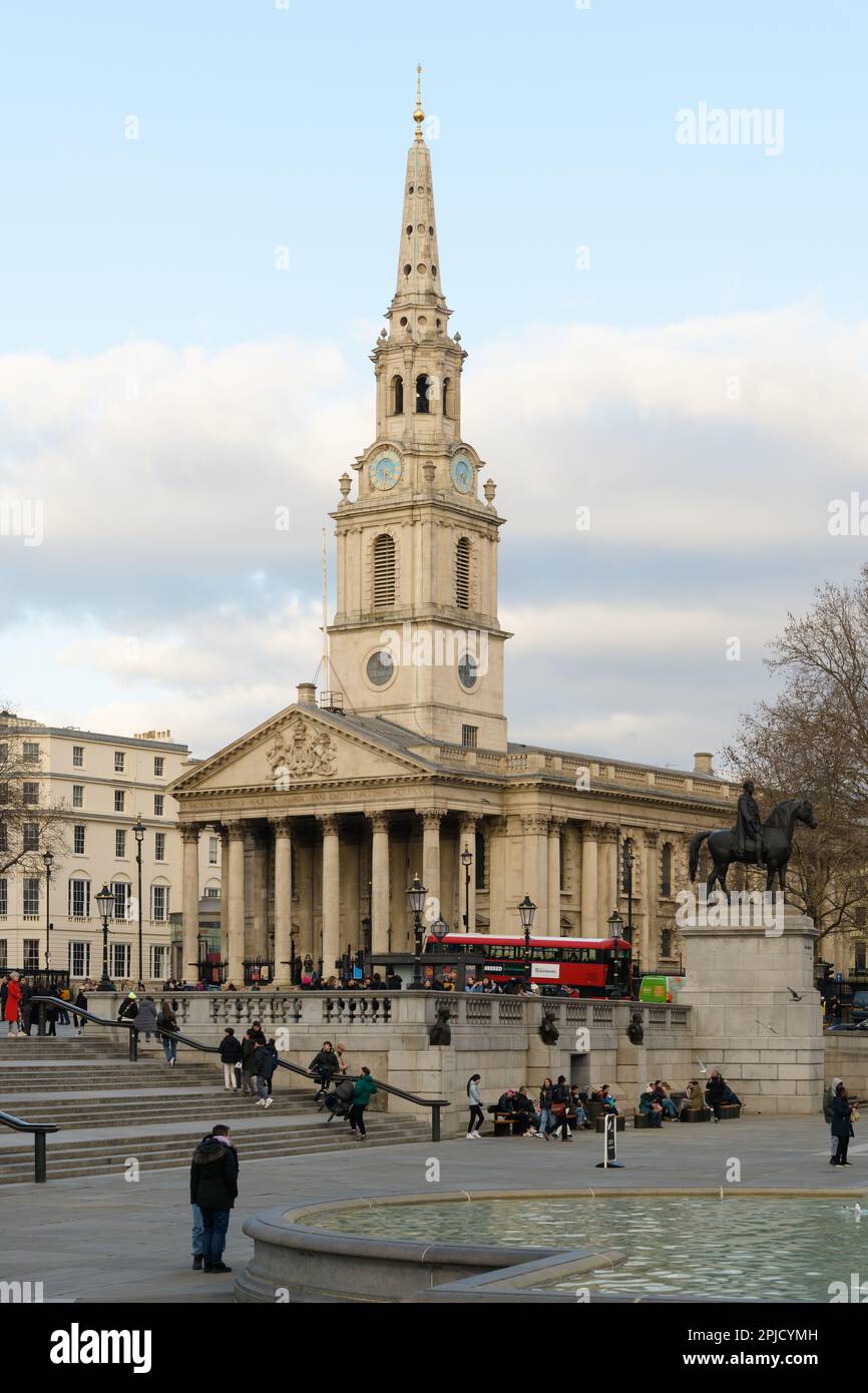London, UK -February 27, 2023; St Martin in the Fields church across Trafalgar Square in Central London Stock Photo
