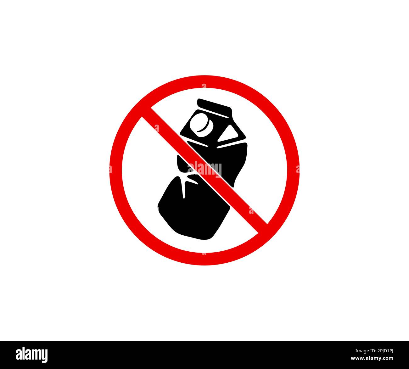 Prohibition sign and symbol, do not litter and crumpled juice box, graphic design. Prohibited symbol, prohibited mark and forbidden sign, paper Stock Vector