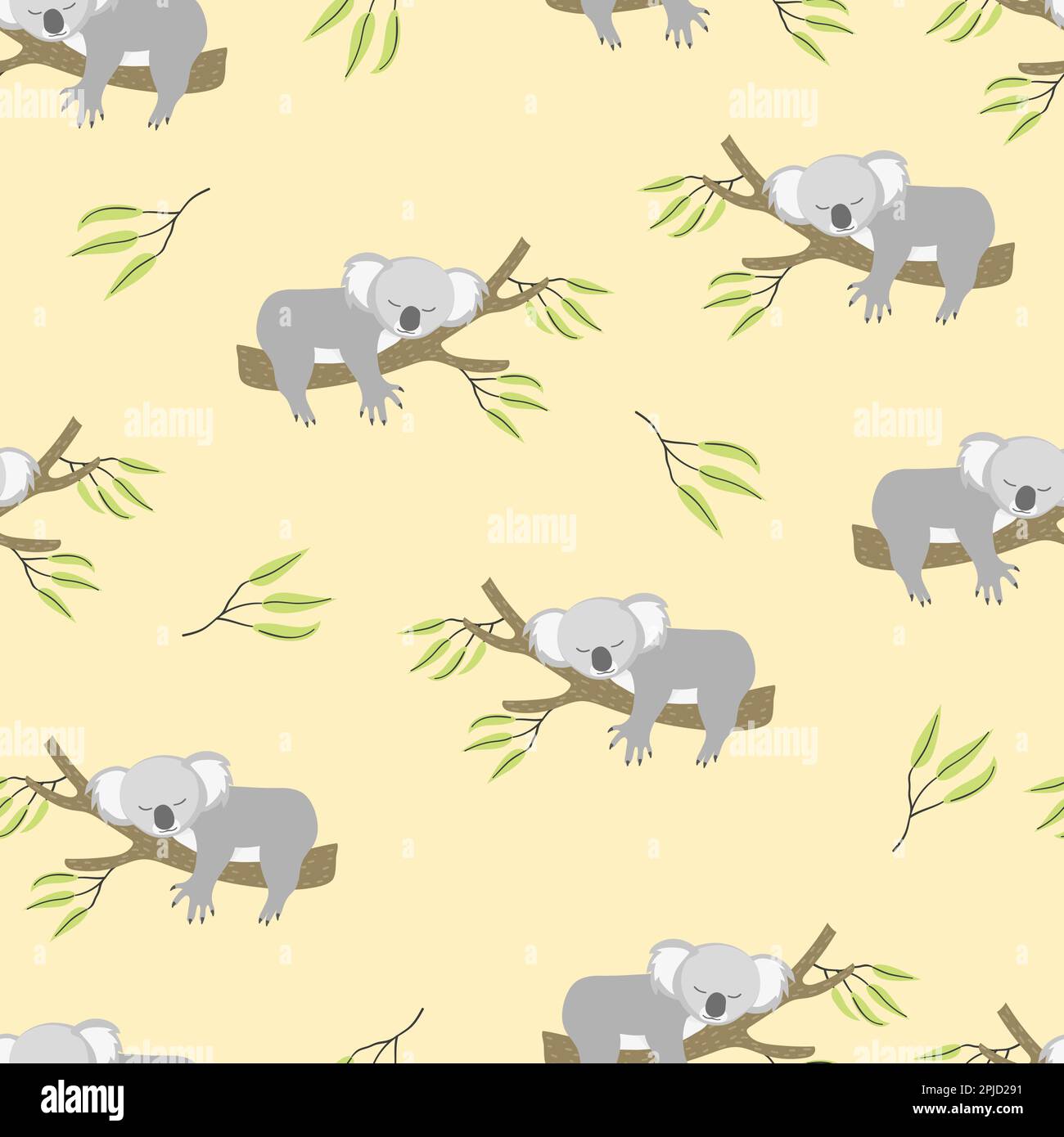 Seamless pattern with cute sleeping koala bears. Vector background Stock Vector