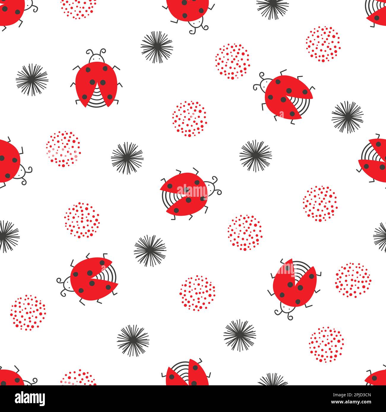 Cute ladybugs seamless pattern. Vector background. Stock Vector
