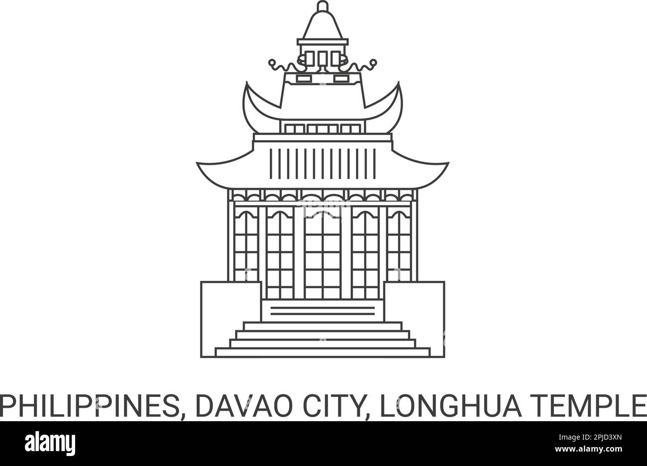 Philippines, Davao City, Longhua Temple, travel landmark vector illustration Stock Vector