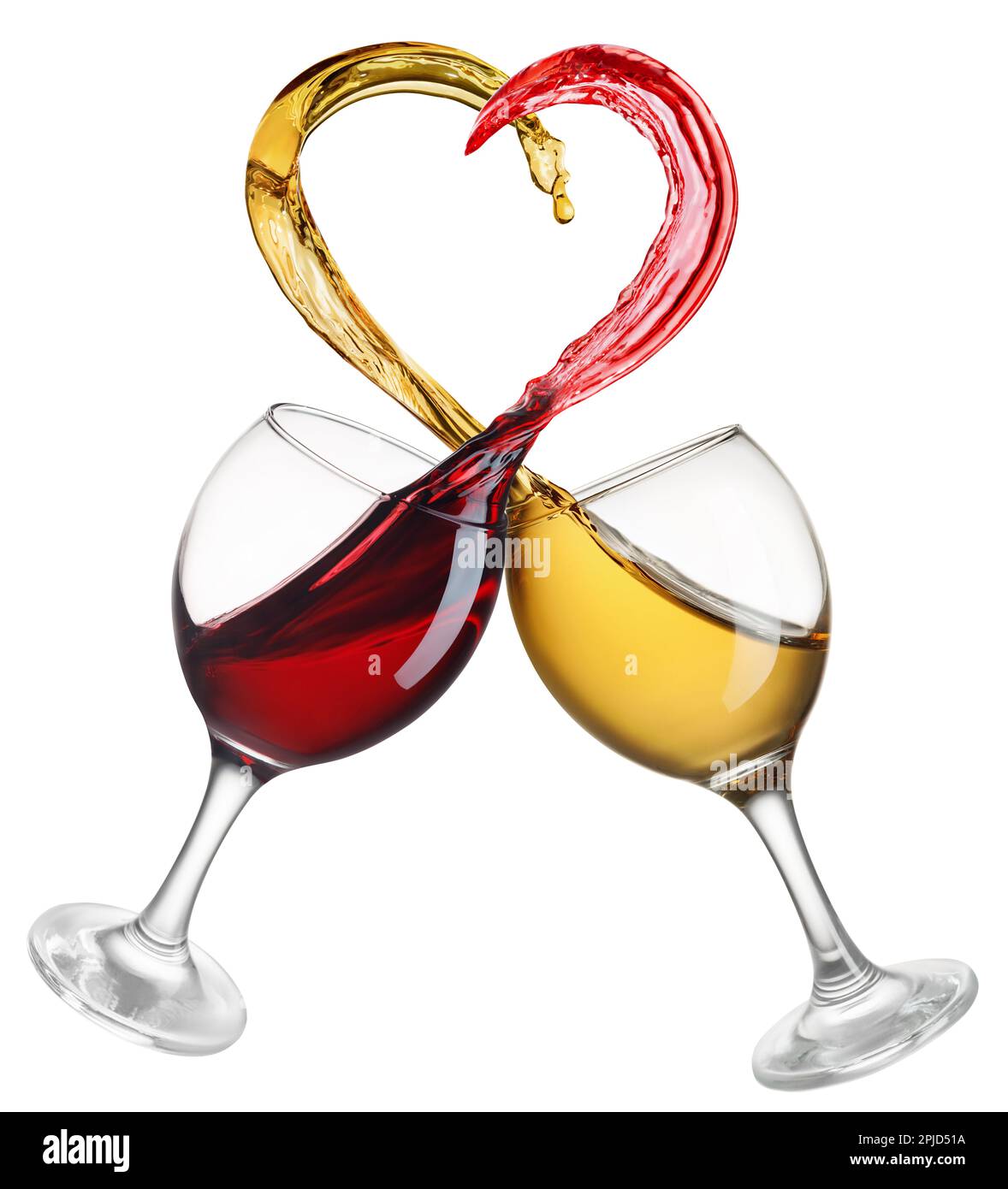 glasses of red and white wine with heart shape splash isolated Stock Photo  - Alamy