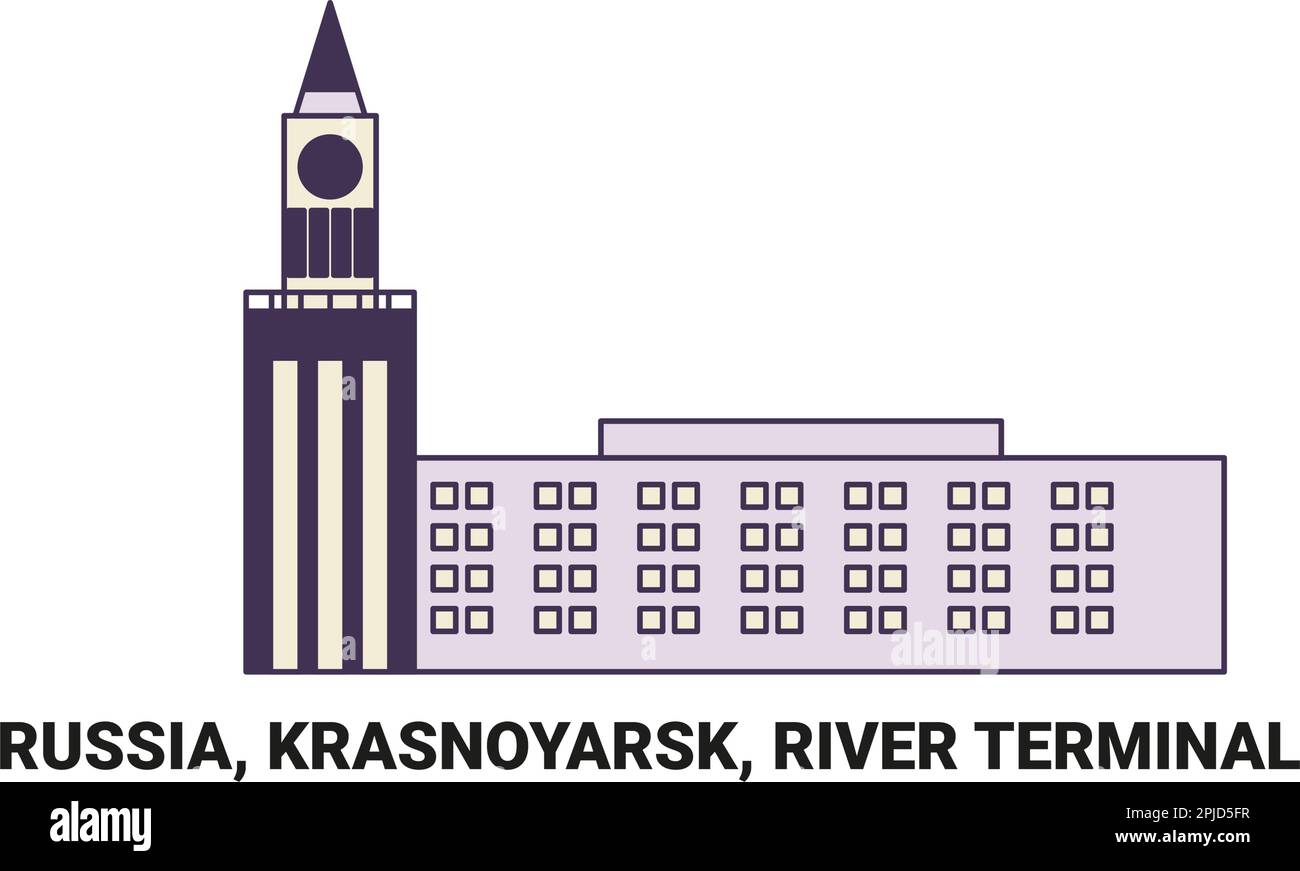 Russia, Krasnoyarsk, River Terminal travel landmark vector illustration Stock Vector