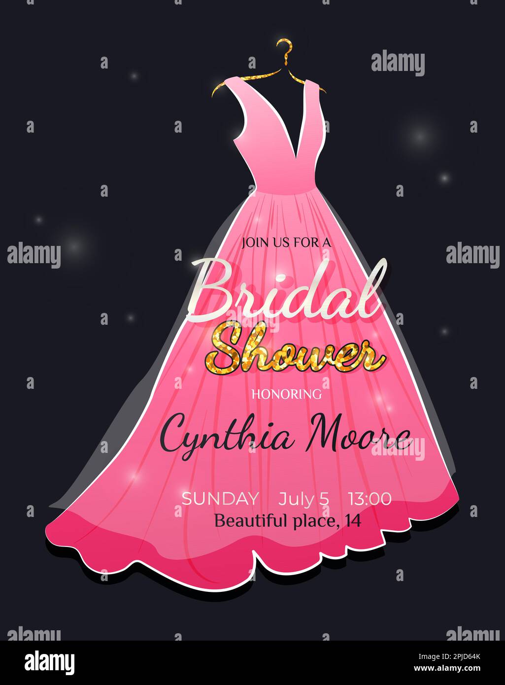 Bridal Shower invitation card with wedding dress Stock Vector Image \u0026 Art -  Alamy, image size:1025x1390