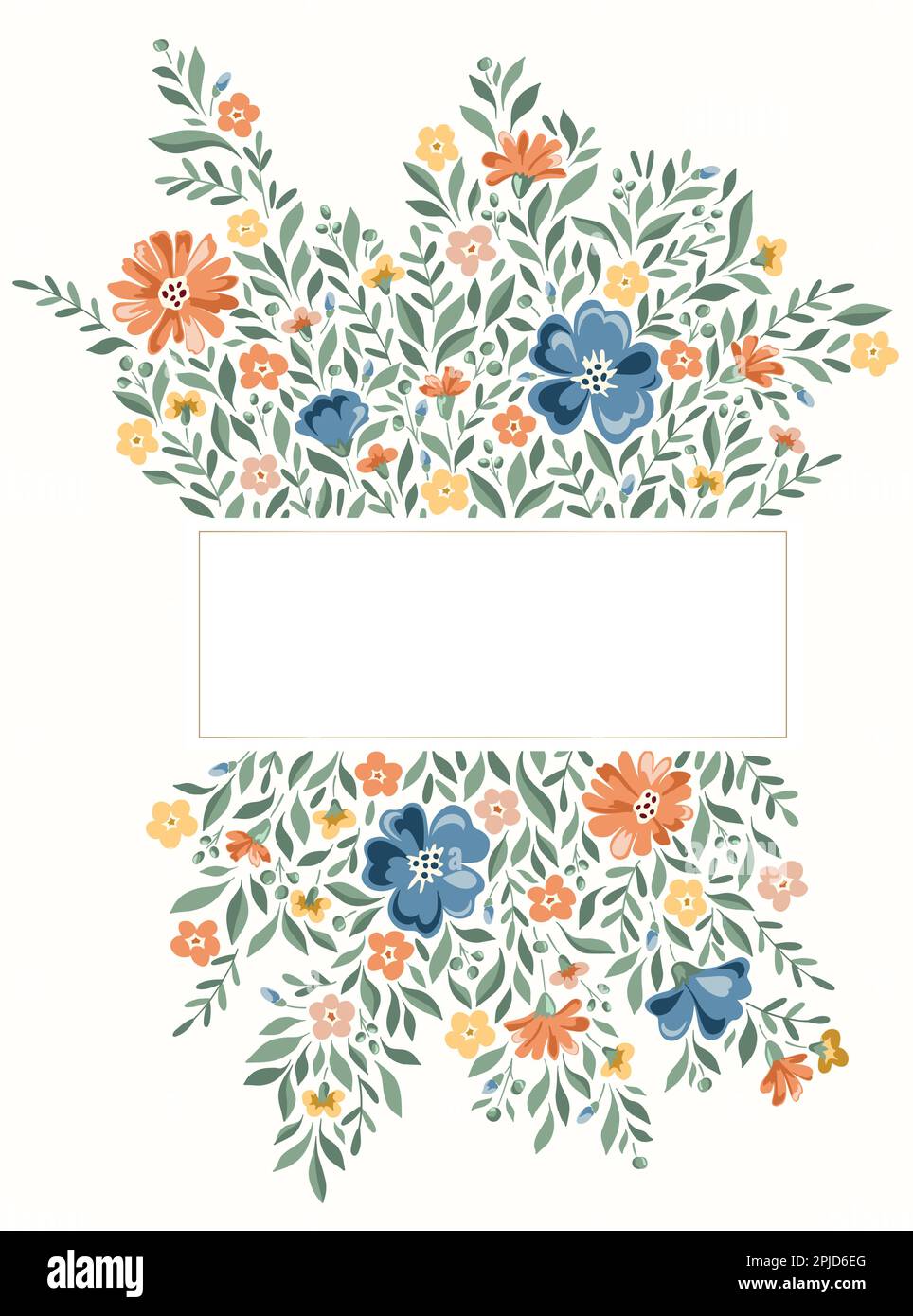 Delicate Chintz Romantic Meadow Wildflowers Vector Rectangular Frame Stock Vector