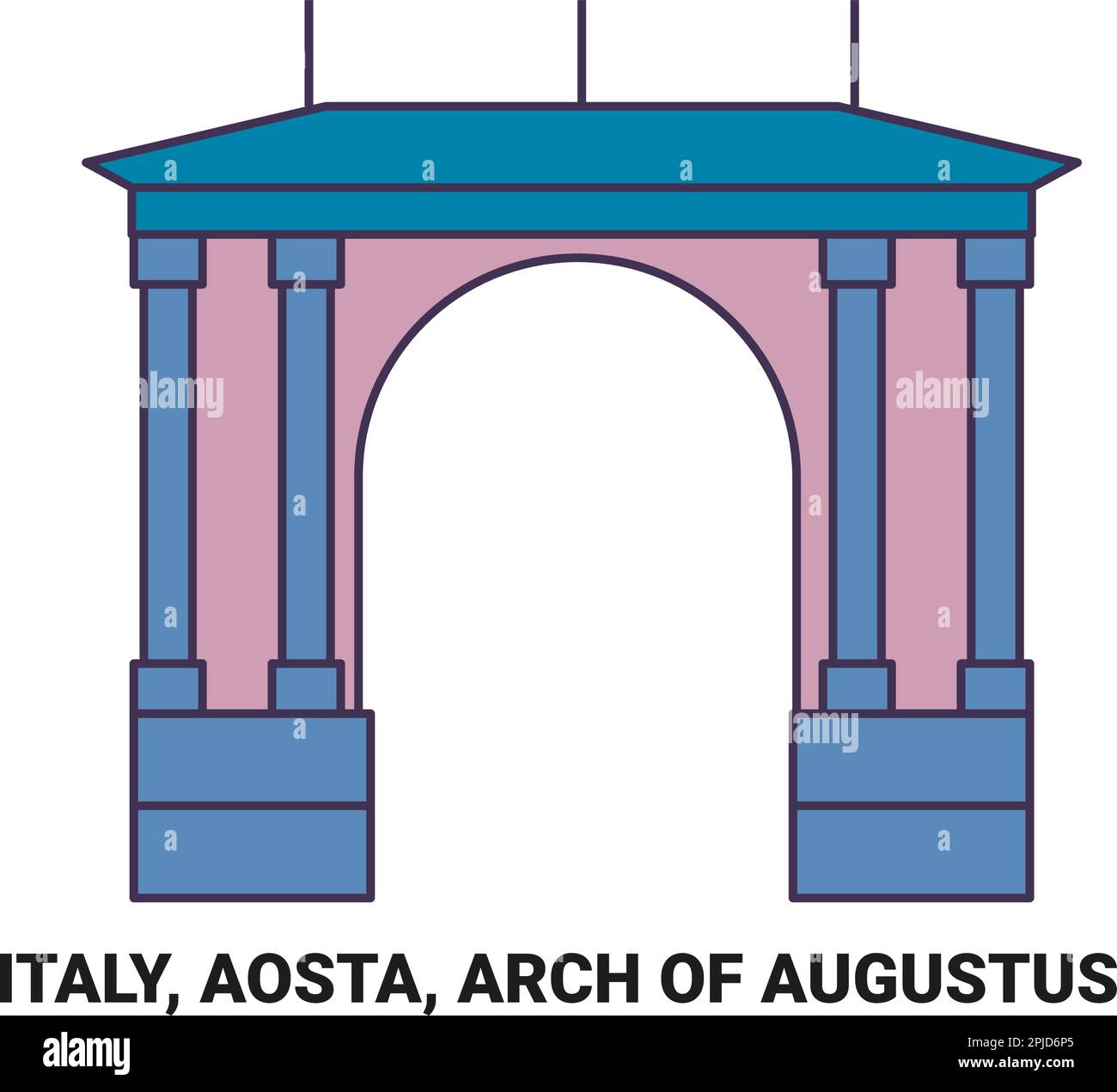 Italy, Aosta, Arch Of Augustus travel landmark vector illustration