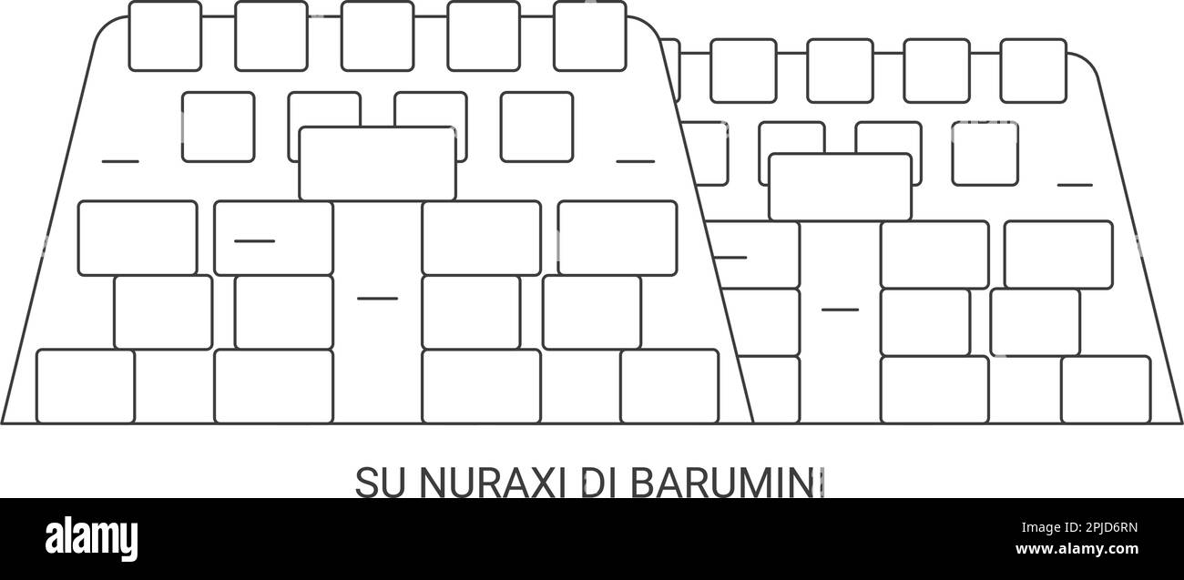 Italy, Su Nuraxi Di Barumini travel landmark vector illustration Stock Vector