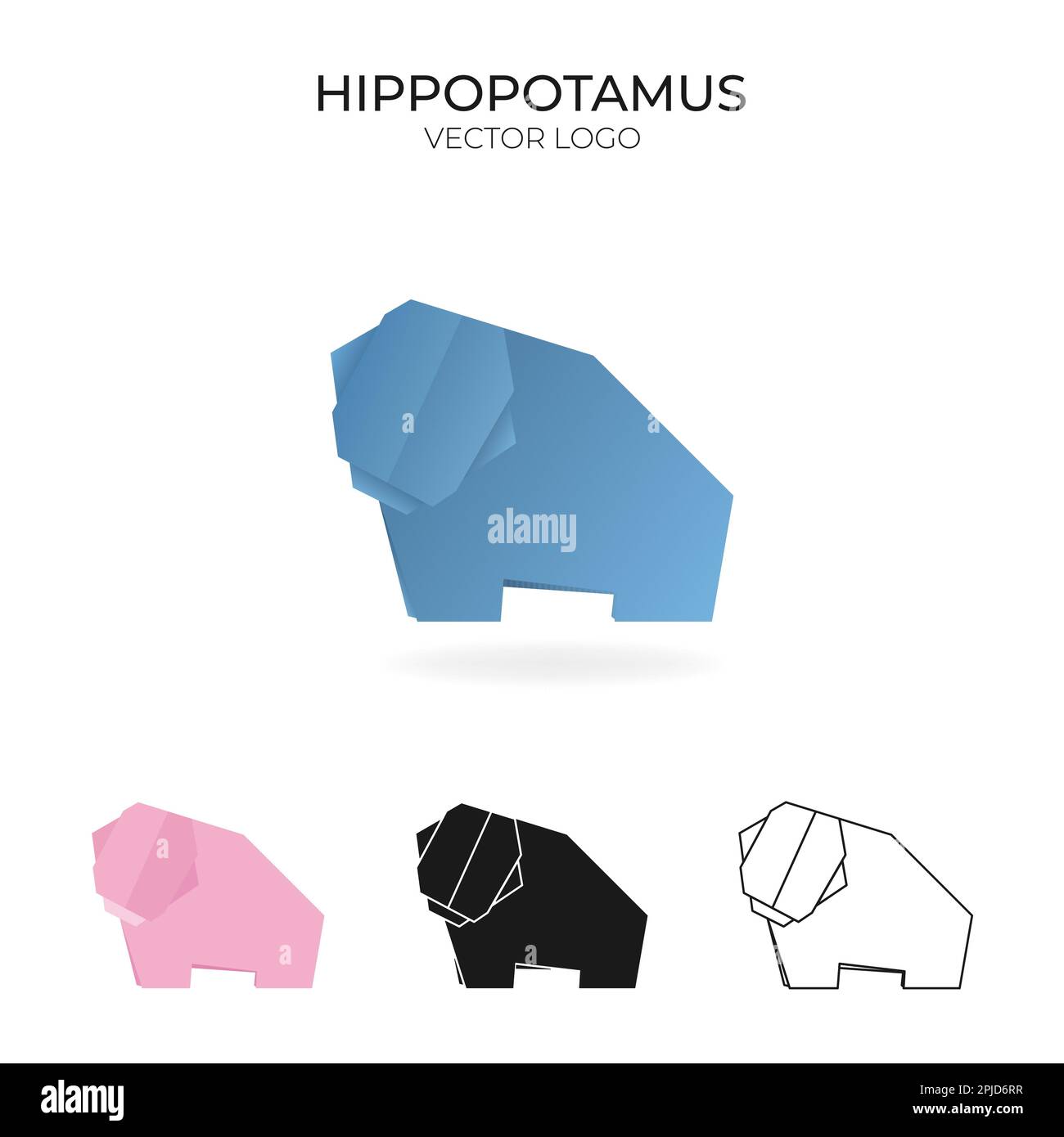 Origami vector logo and icon with hippopotamus.  Stock Vector