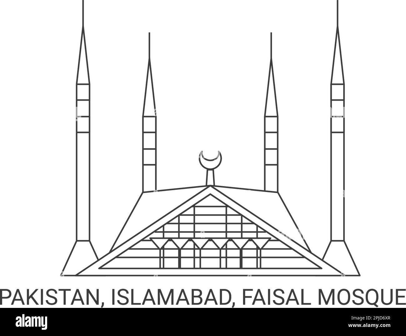 Pakistan, Islamabad, Faisal Mosque, travel landmark vector illustration ...