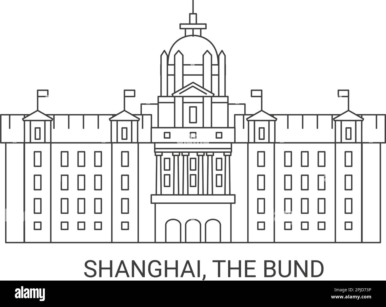 China, Shanghai, The Bund, travel landmark vector illustration Stock Vector