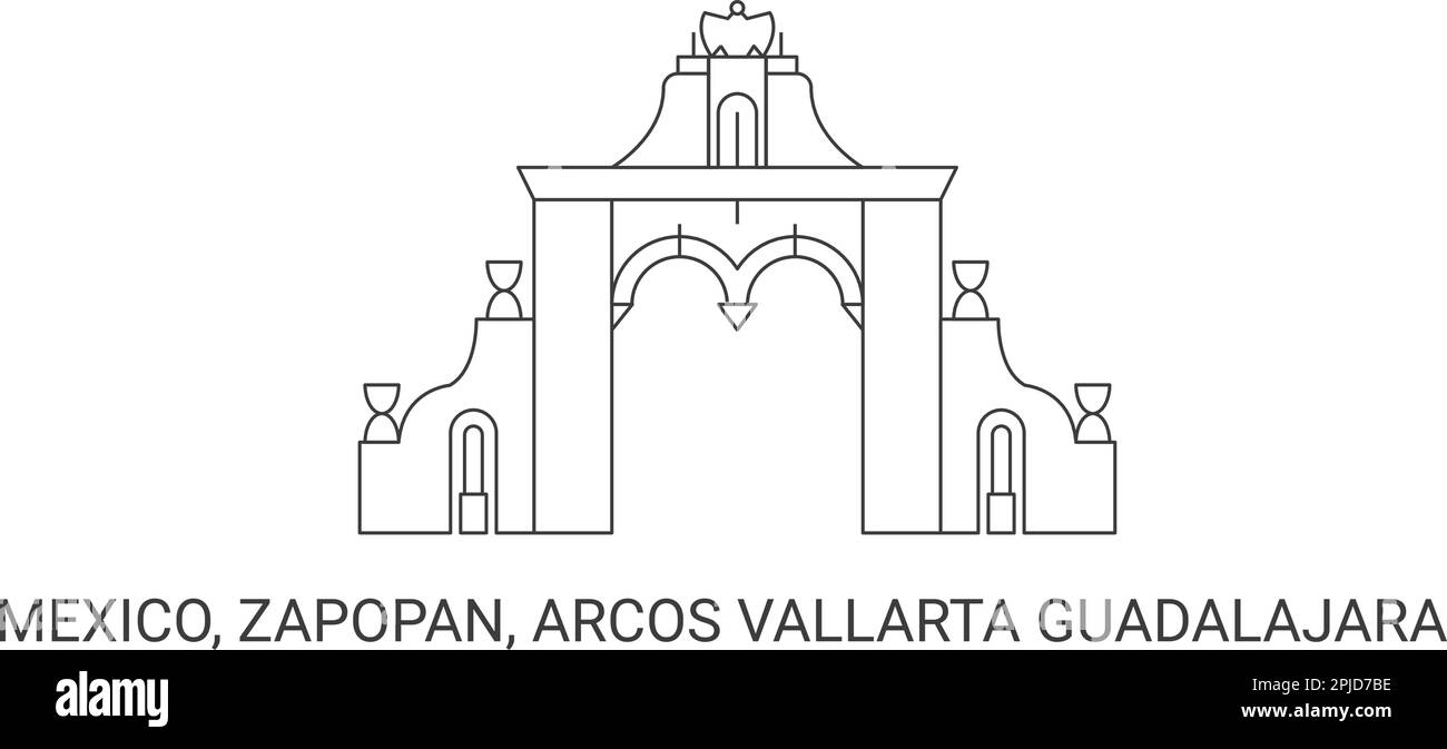 Mexico, Zapopan, Arcos Vallarta Guadalajara, travel landmark vector illustration Stock Vector