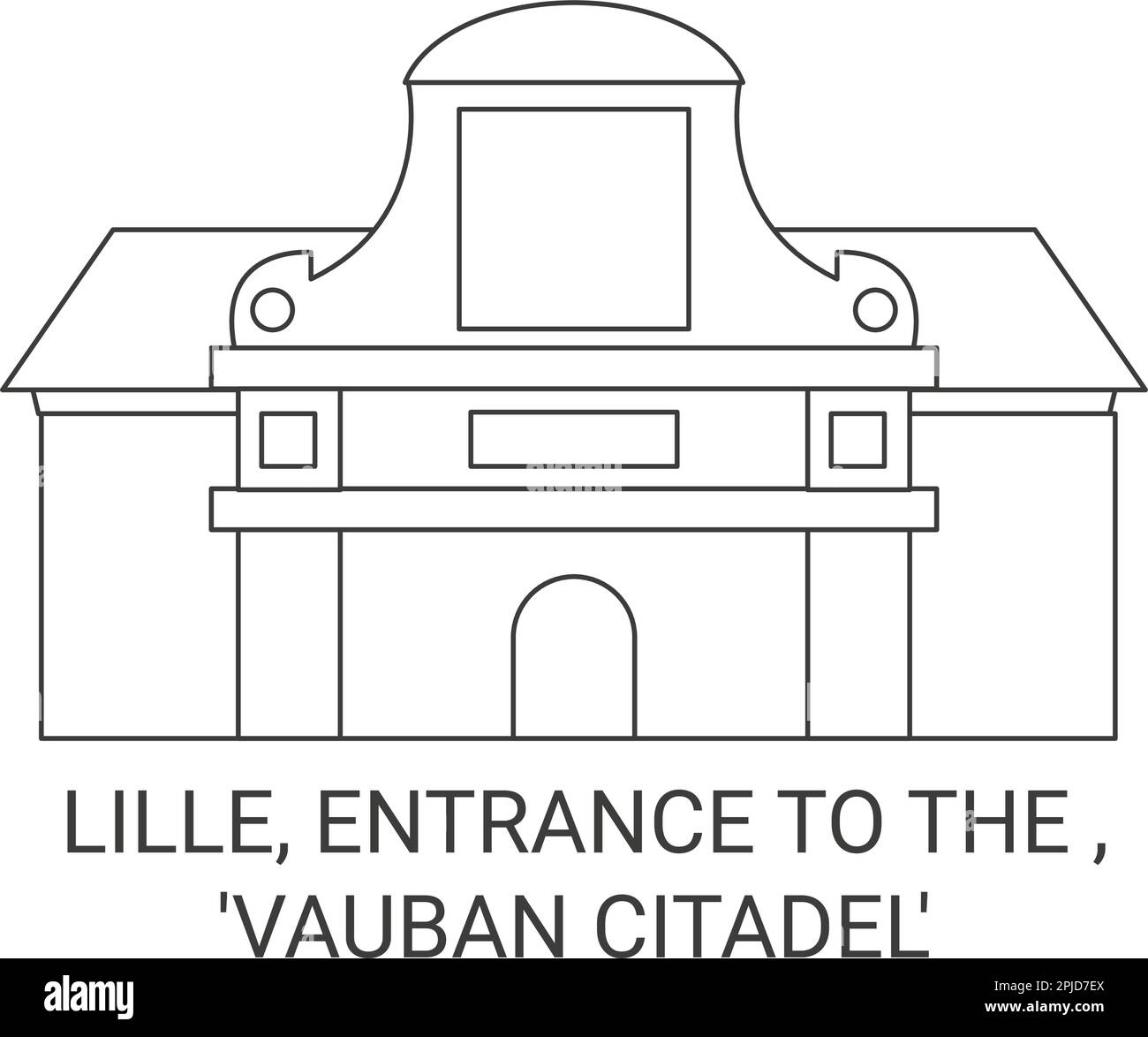 France, Lille, Entrance To The Vauban Citadel travel landmark vector illustration Stock Vector