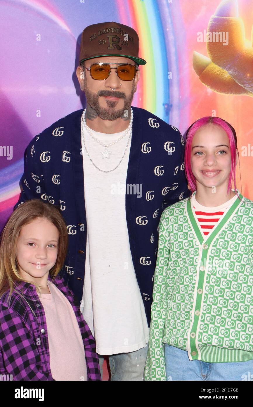 Lyric McLean, AJ McLean, Elliot Ava McLean 04/01/2023 The Special Screening of The Super Mario Bros. Movie held at the Regal LA Live in Los Angeles, CA Photo by Izumi Hasegawa/HollywoodNewsWire.net Credit: Hollywood News Wire Inc./Alamy Live News Stock Photo