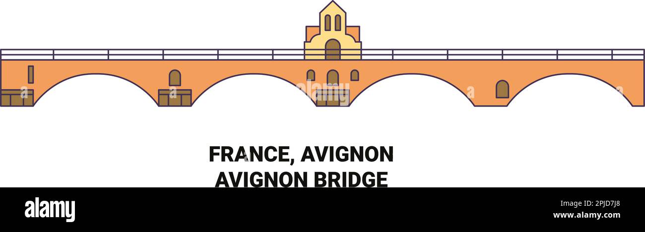 France, Avignon, Bridge travel landmark vector illustration Stock ...