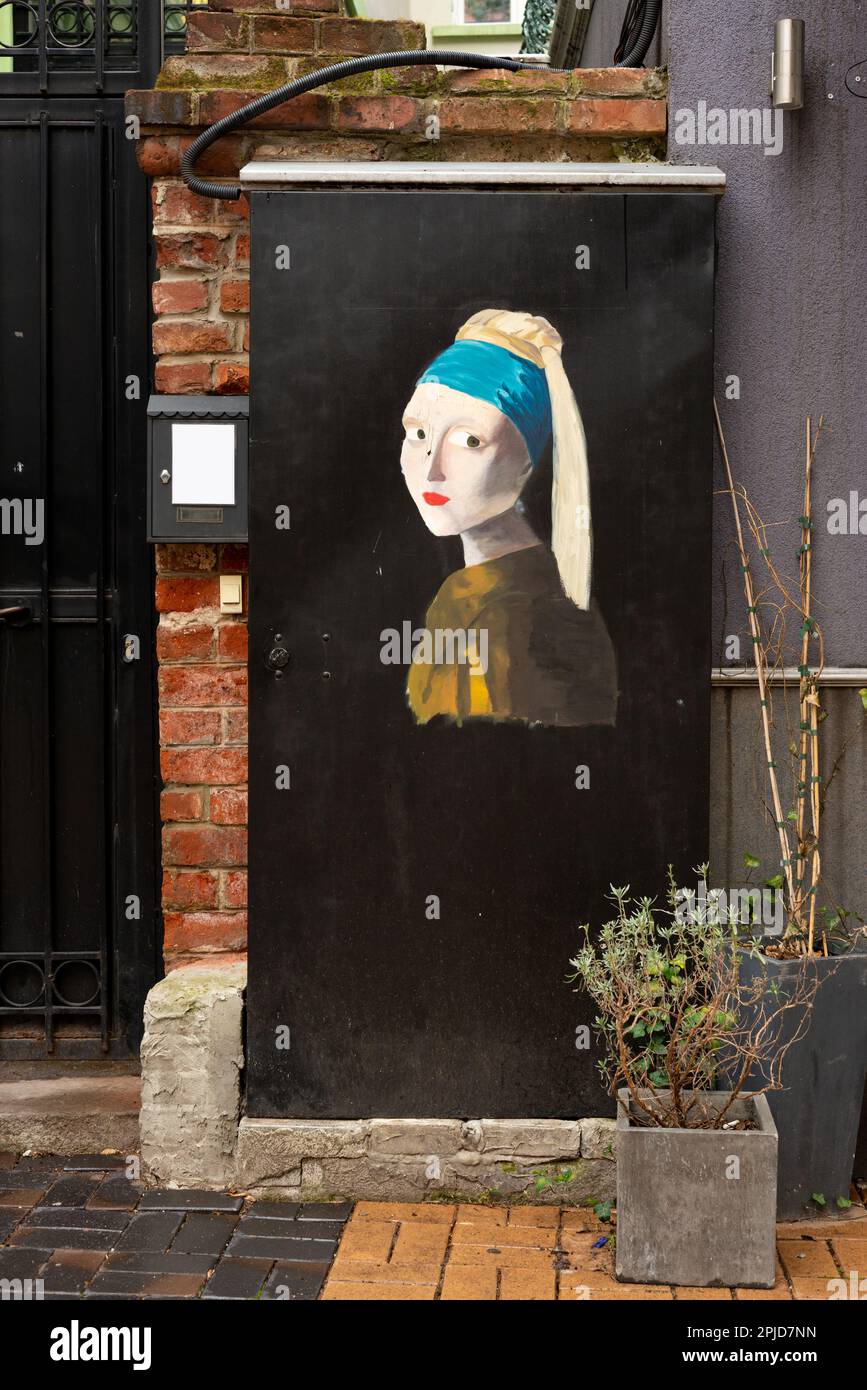 Girl with a Pearl Earring street art painting in Sofia, Bulgaria Stock Photo