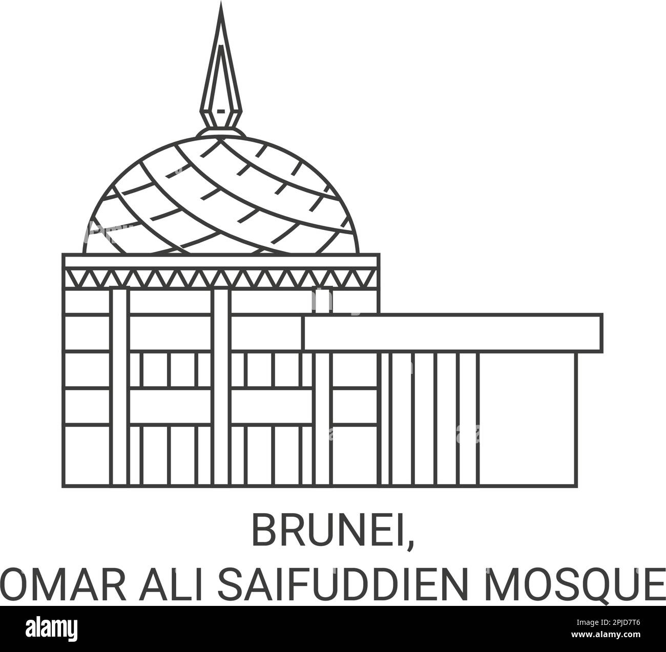 Brunei, Omar Ali Saifuddien Mosque travel landmark vector illustration Stock Vector