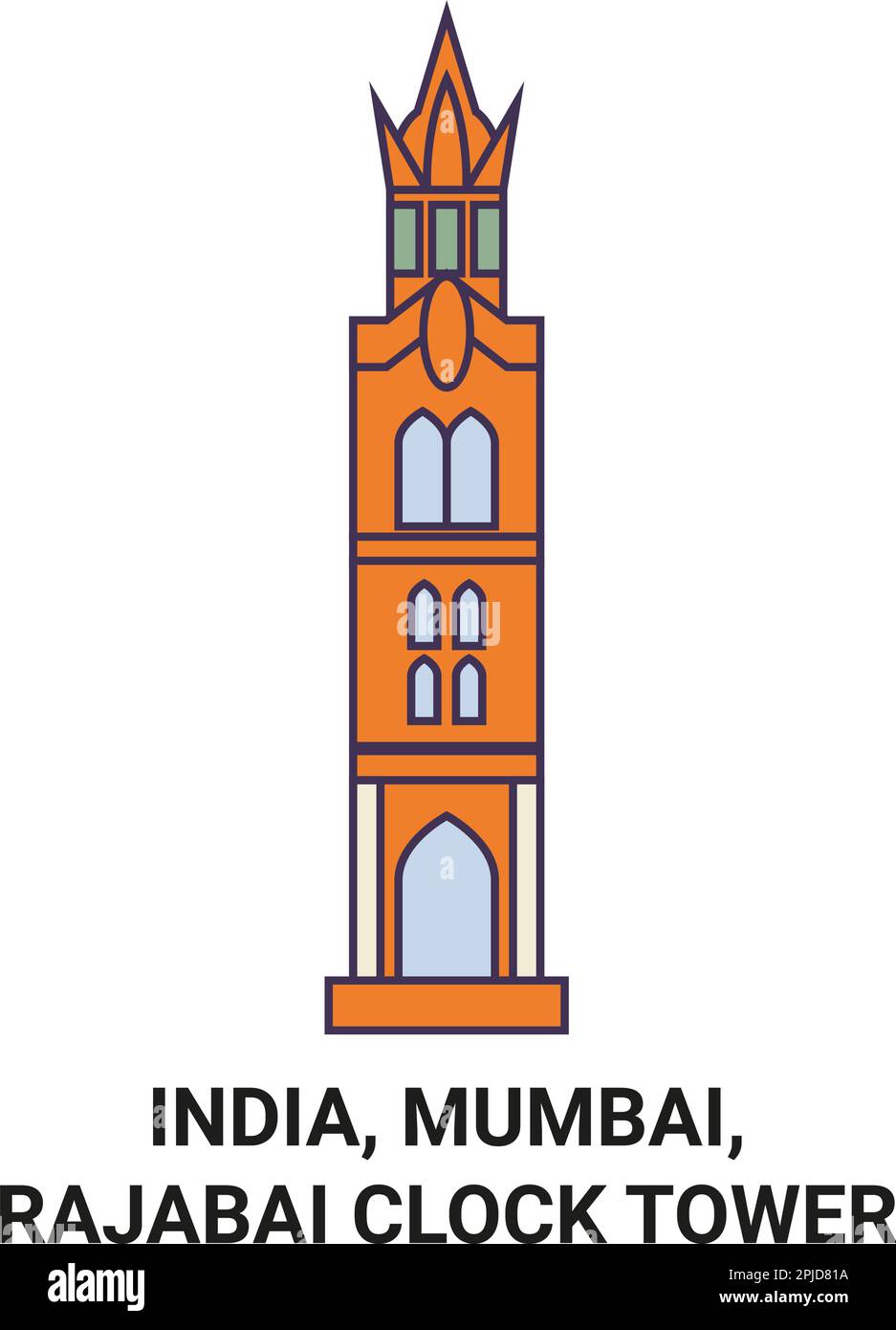 India, Mumbai, Rajabai Clock Tower travel landmark vector illustration Stock Vector
