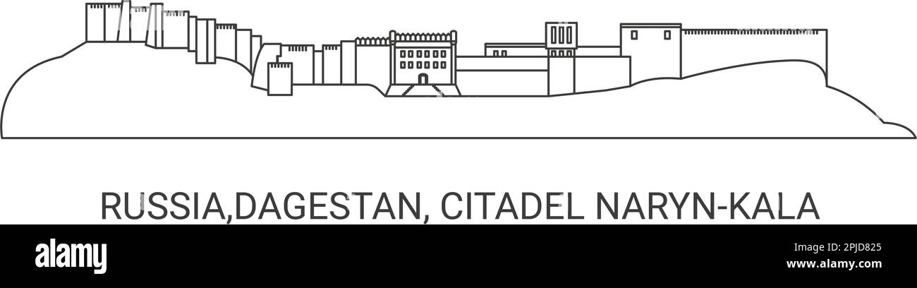 Russia, Dagestan, Citadel Narynkala, travel landmark vector illustration Stock Vector