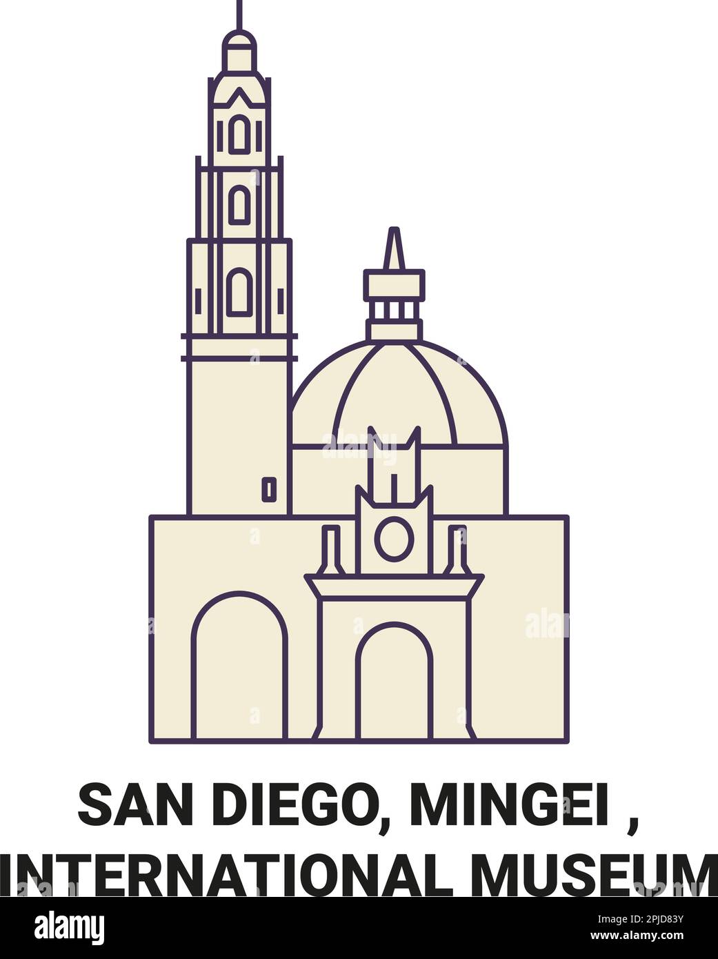 Usa, San Diego, Mingei , International Museum travel landmark vector ...