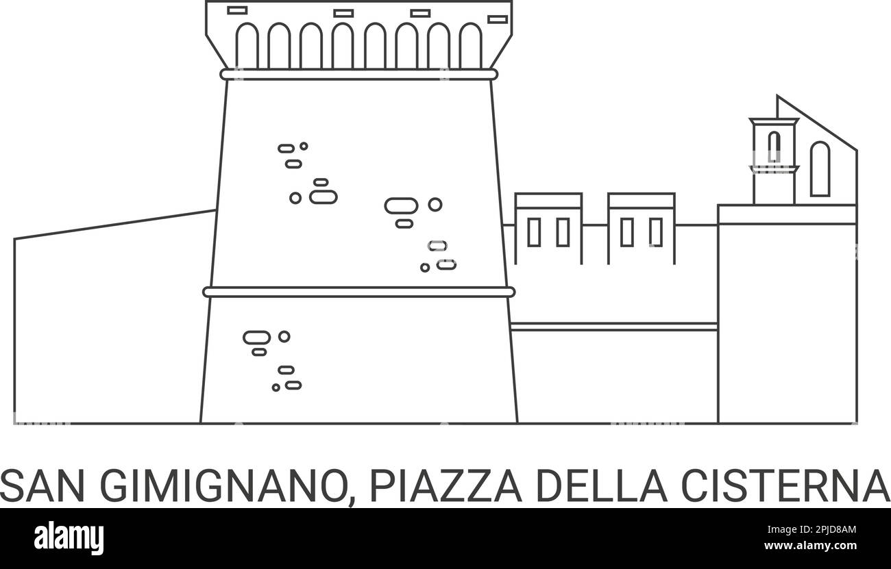 Italy, San Gimignano, Piazza Della Cisterna, travel landmark vector ...