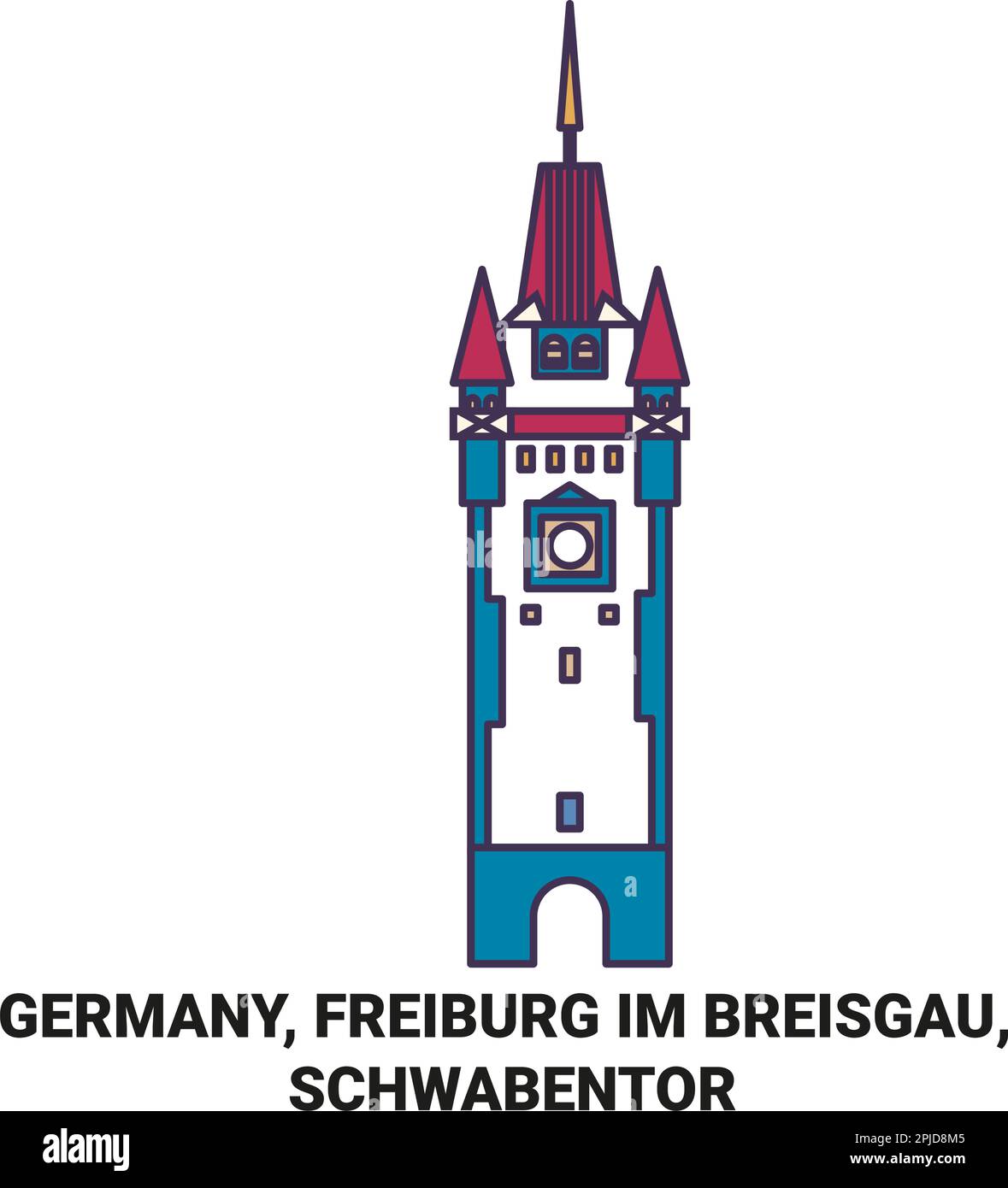 Germany, Freiburg Im Breisgau, Schwabentor travel landmark vector illustration Stock Vector