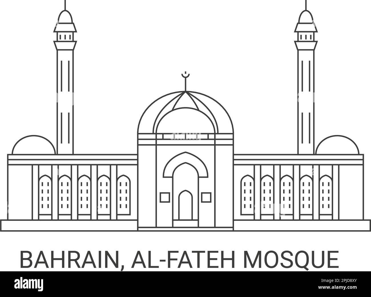 Bahrain, Alfateh Mosque, travel landmark vector illustration Stock ...