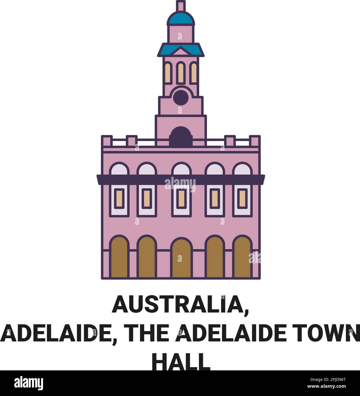 Australia, Adelaide, The Adelaide Town Hall travel landmark vector illustration Stock Vector