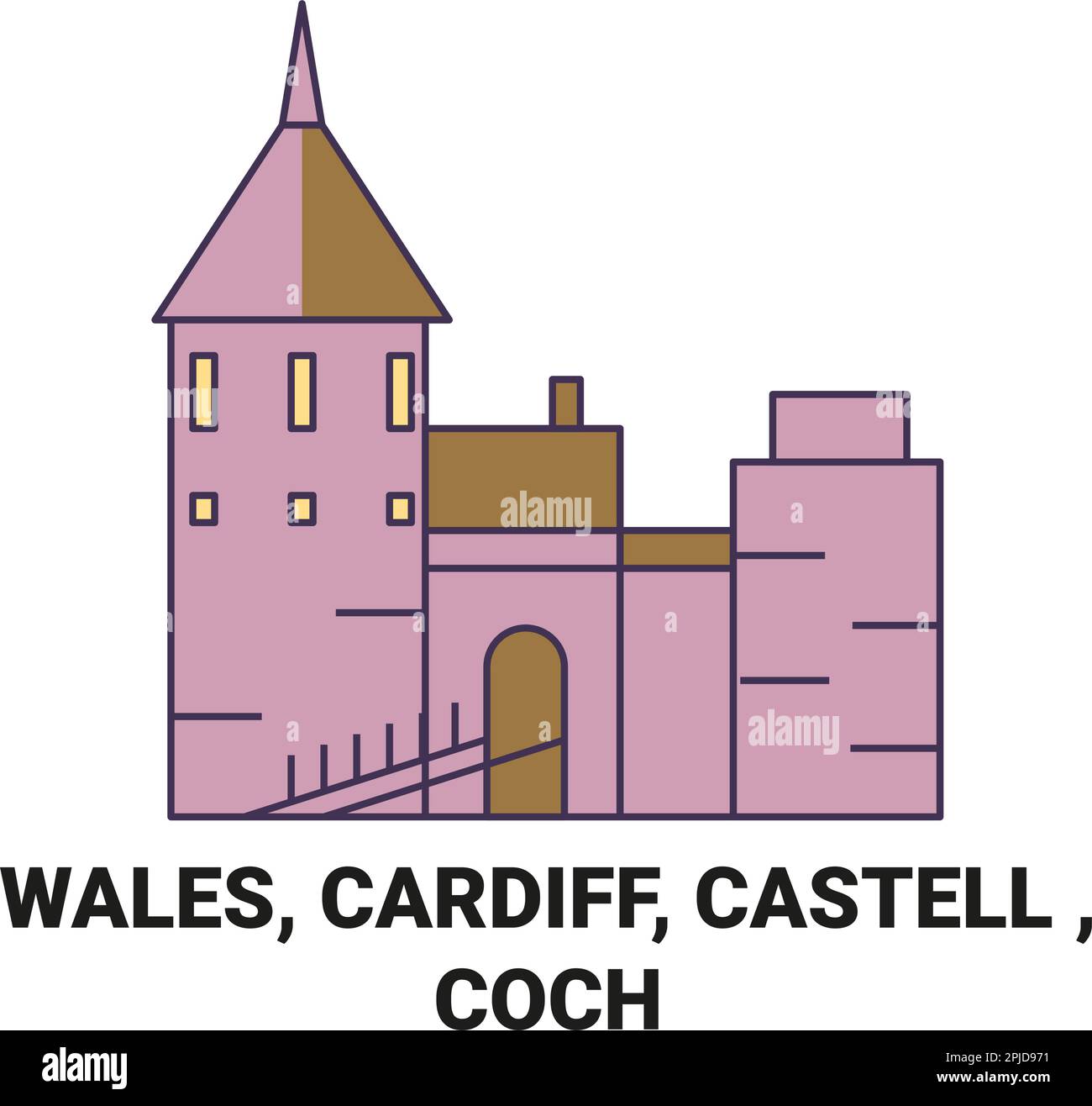 Wales, Cardiff, Castell , Coch travel landmark vector illustration Stock Vector