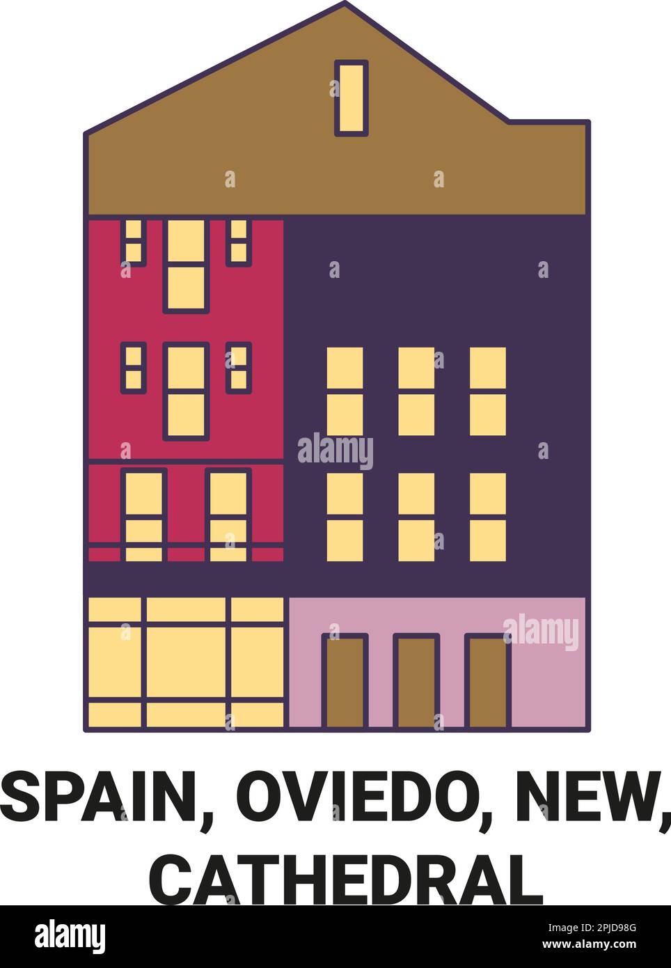 Spain, Oviedo, New Cathedral travel landmark vector illustration Stock Vector