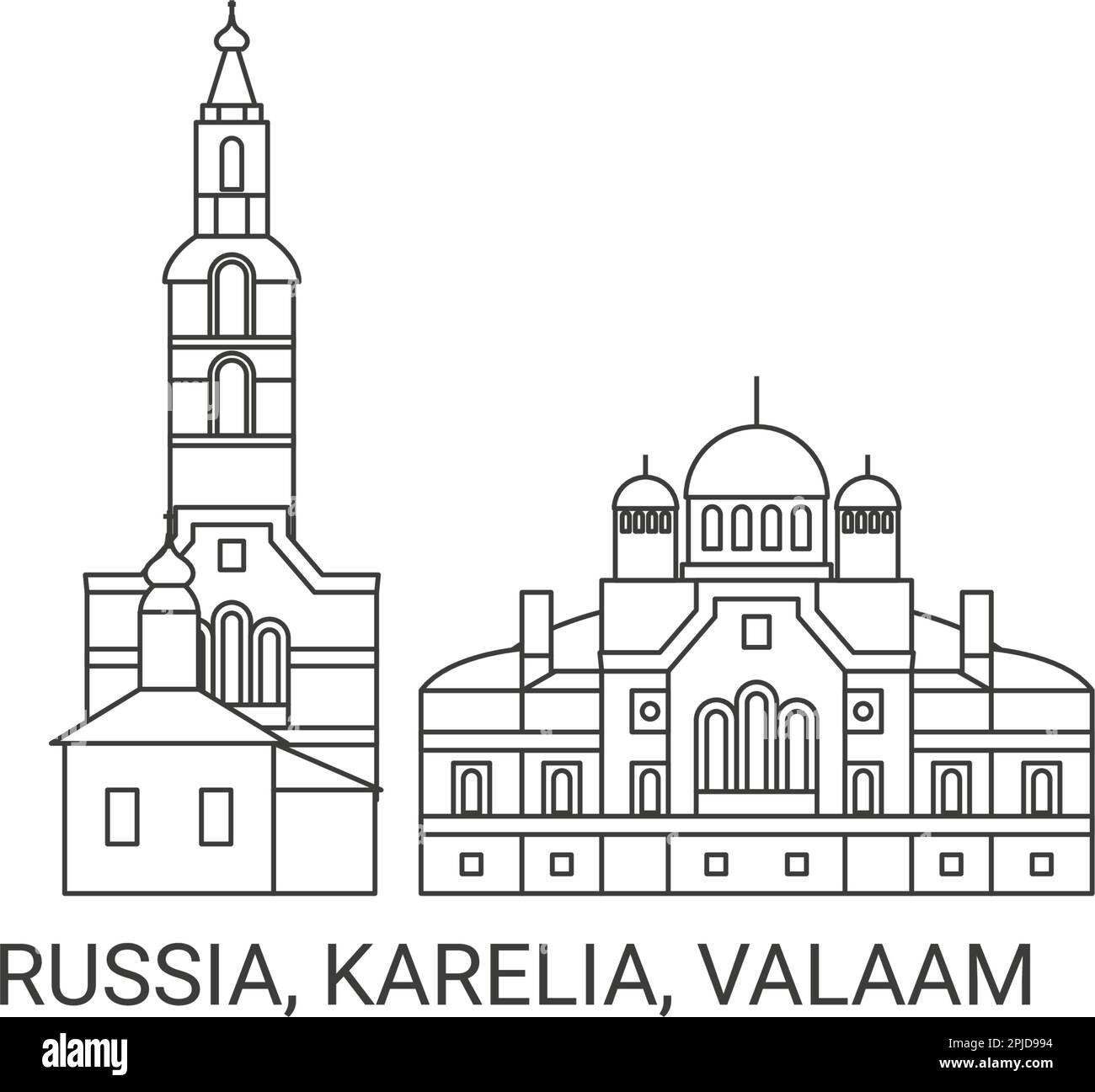 Russia, Karelia, Valaam, travel landmark vector illustration Stock Vector