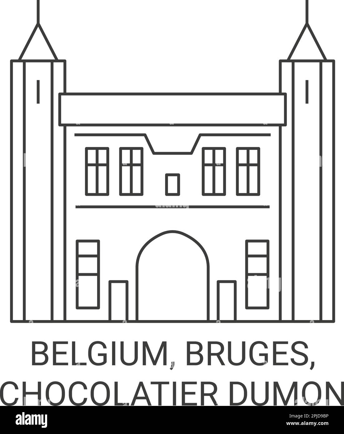 Belgium, Bruges, Chocolatier Dumon travel landmark vector illustration Stock Vector