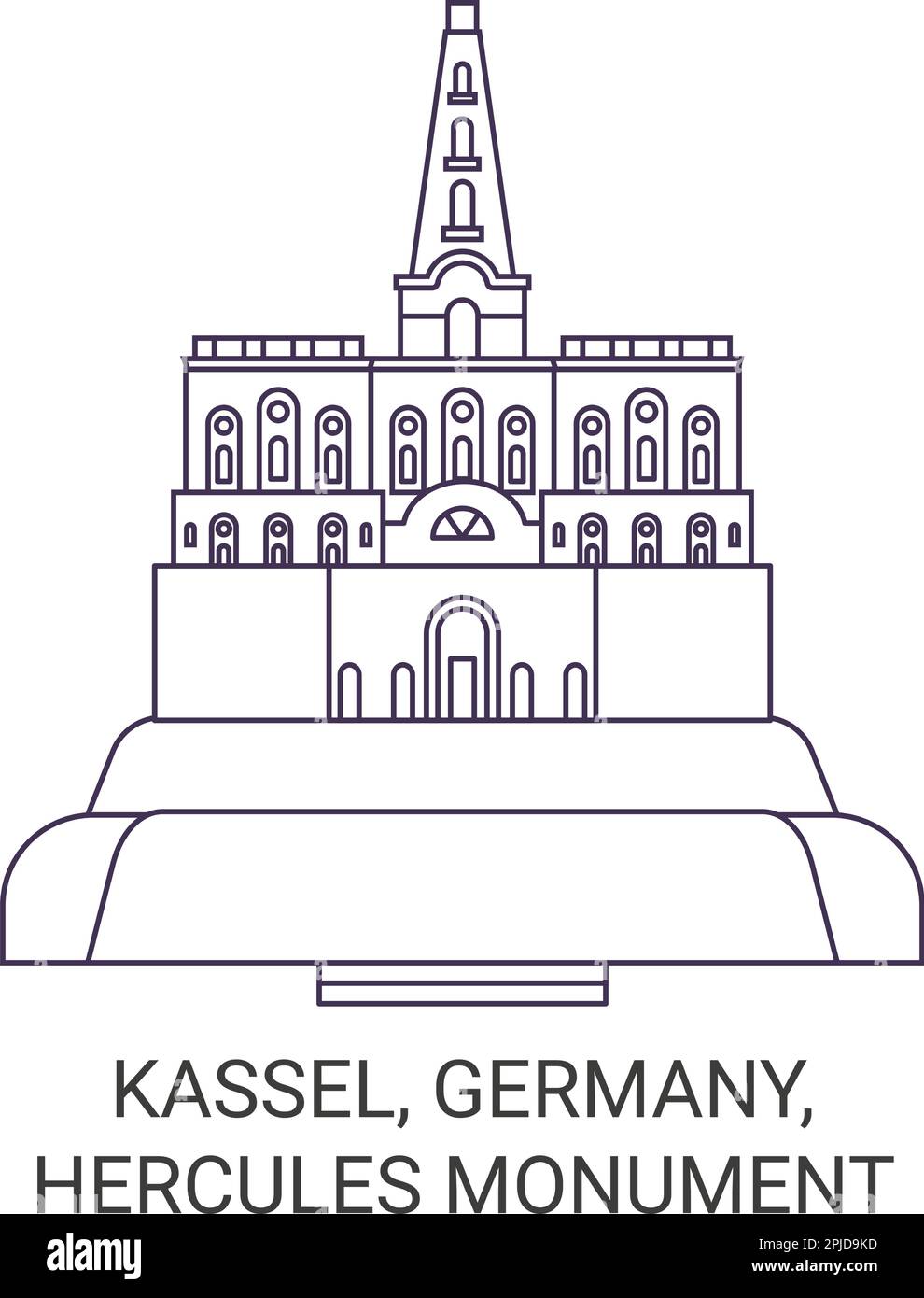 Germany, Kassel, Hercules Monument travel landmark vector illustration Stock Vector