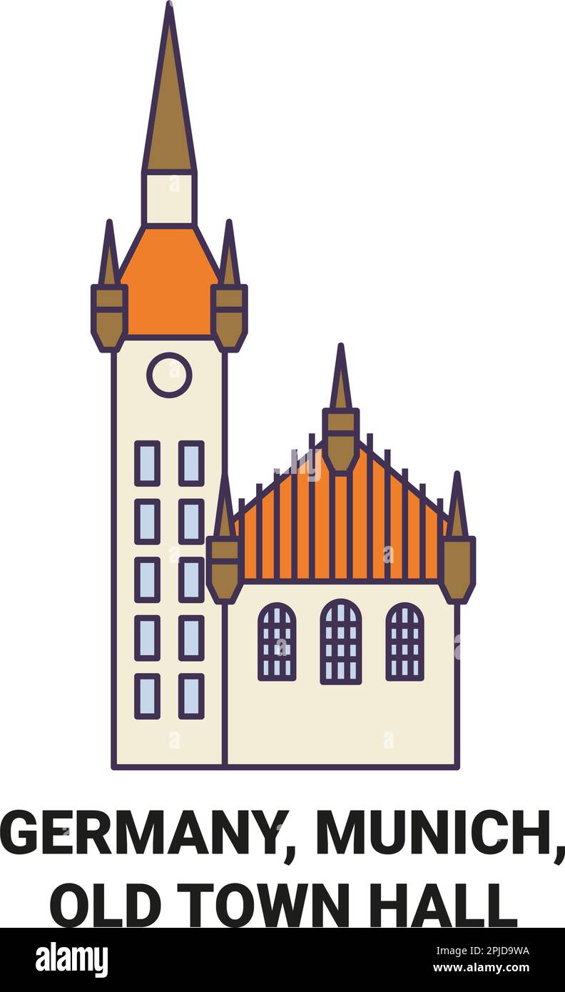 Germany, Munich, Old Town Hall travel landmark vector illustration Stock Vector