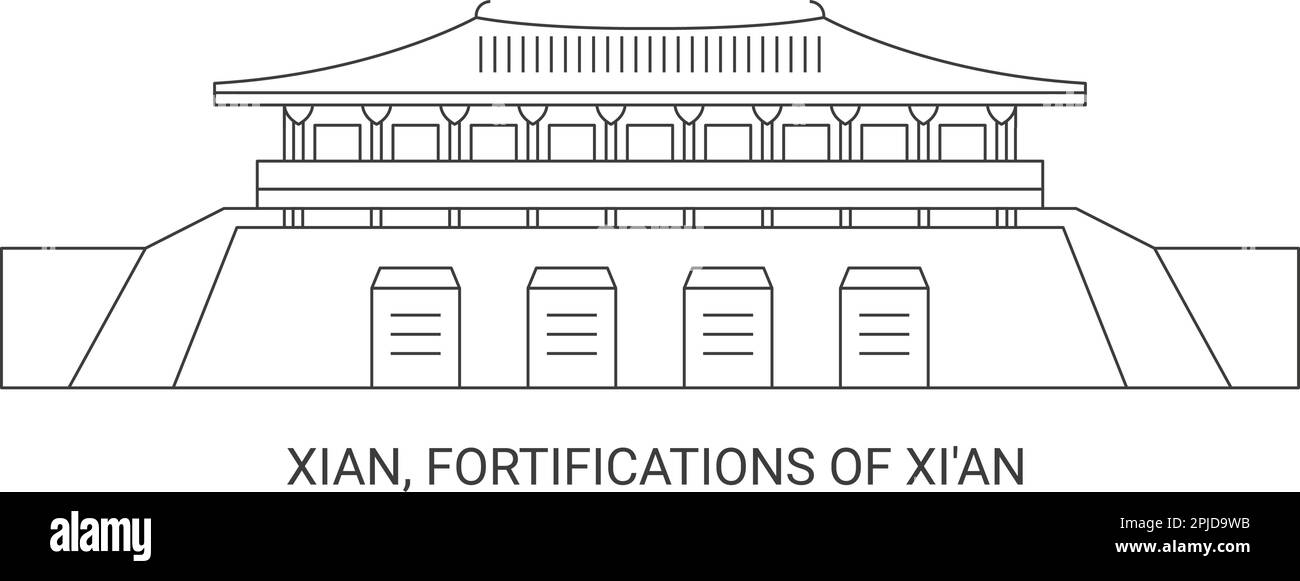 China, Xian, Fortifications Of Xi'an, travel landmark vector illustration Stock Vector