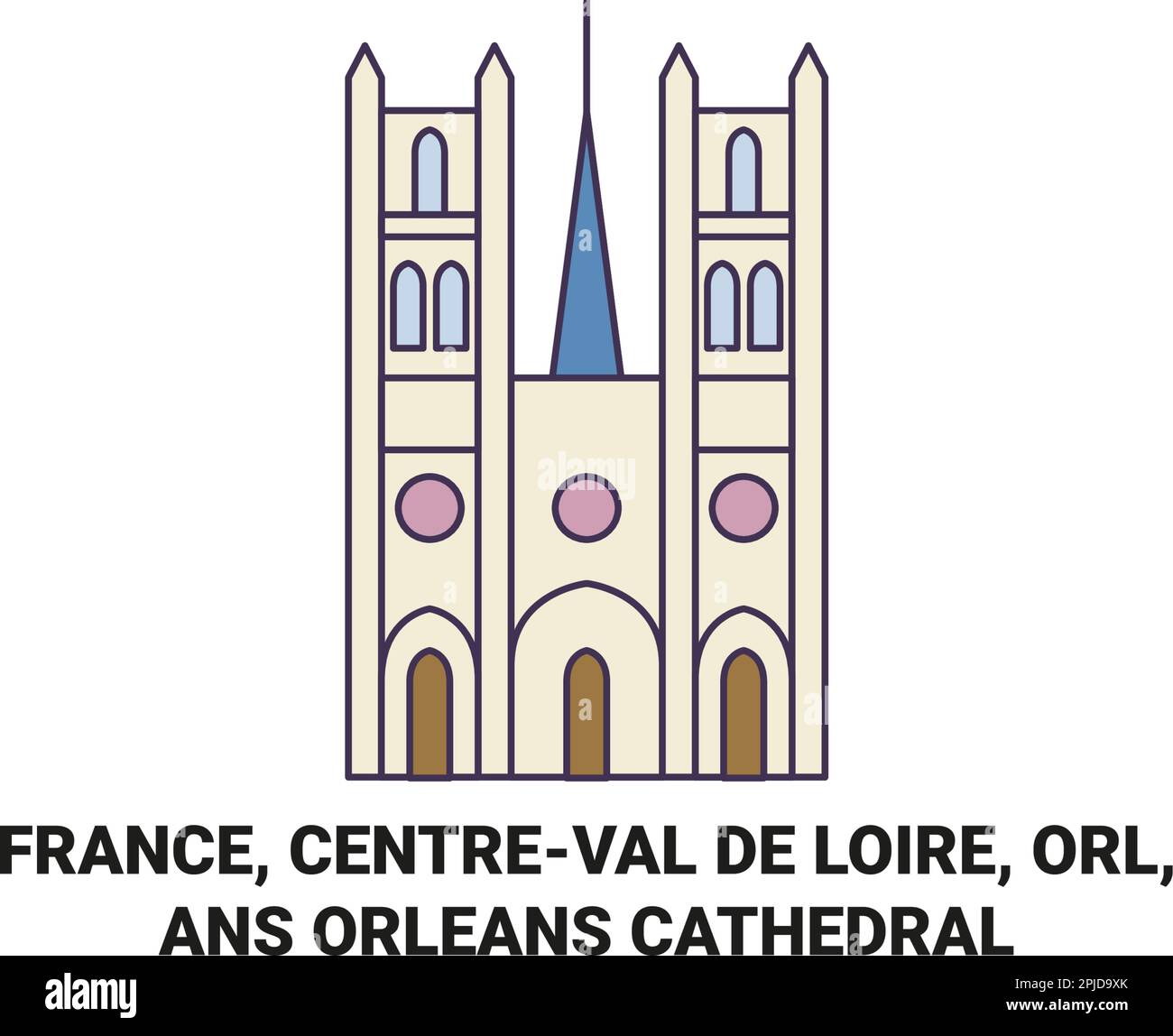 France, Centreval De Loire, Orl, Ansorlans Cathedral travel landmark vector illustration Stock Vector