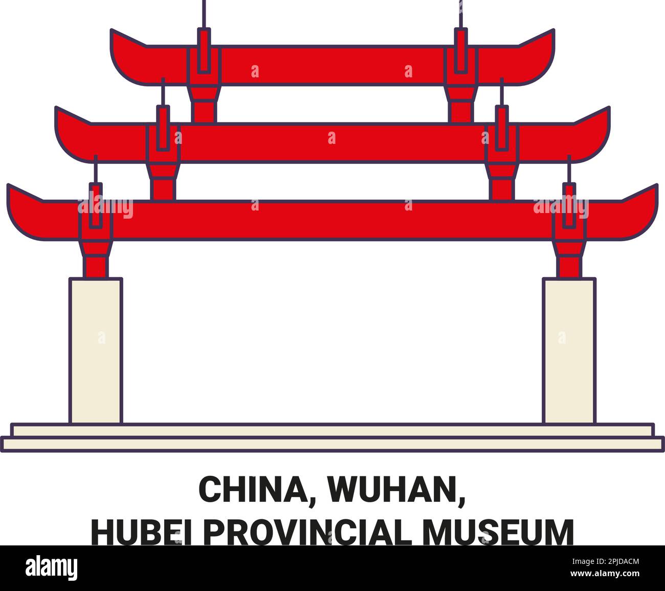 China, Wuhan, Hubei Provincial Museum travel landmark vector illustration Stock Vector