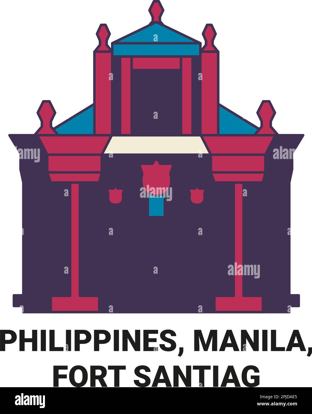 Philippines, Manila, Fort Santiag travel landmark vector illustration Stock Vector
