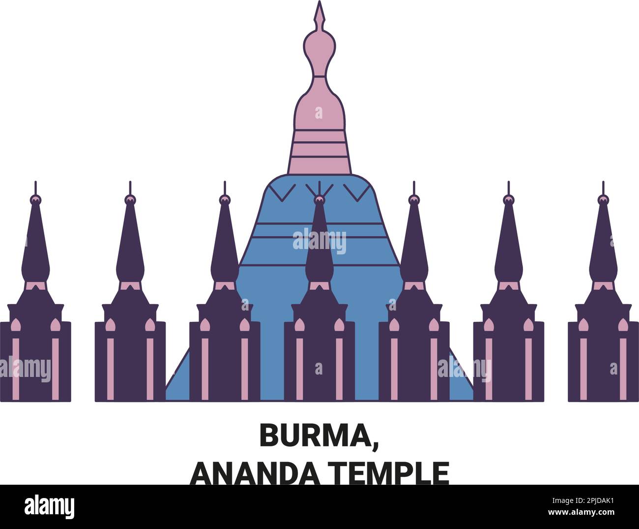 Burma, Ananda Temple travel landmark vector illustration Stock Vector