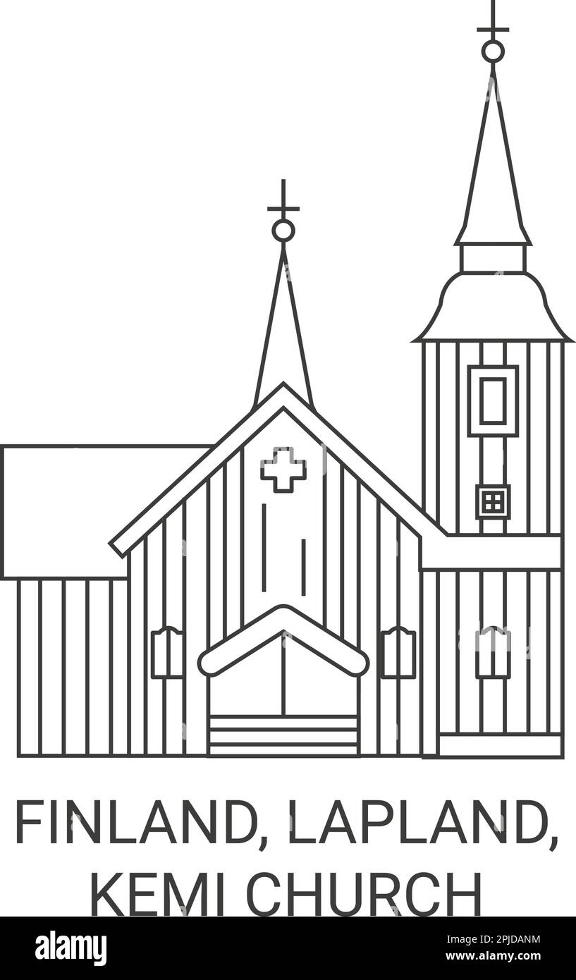 Finland, Lapland, Kemi Church travel landmark vector illustration Stock
