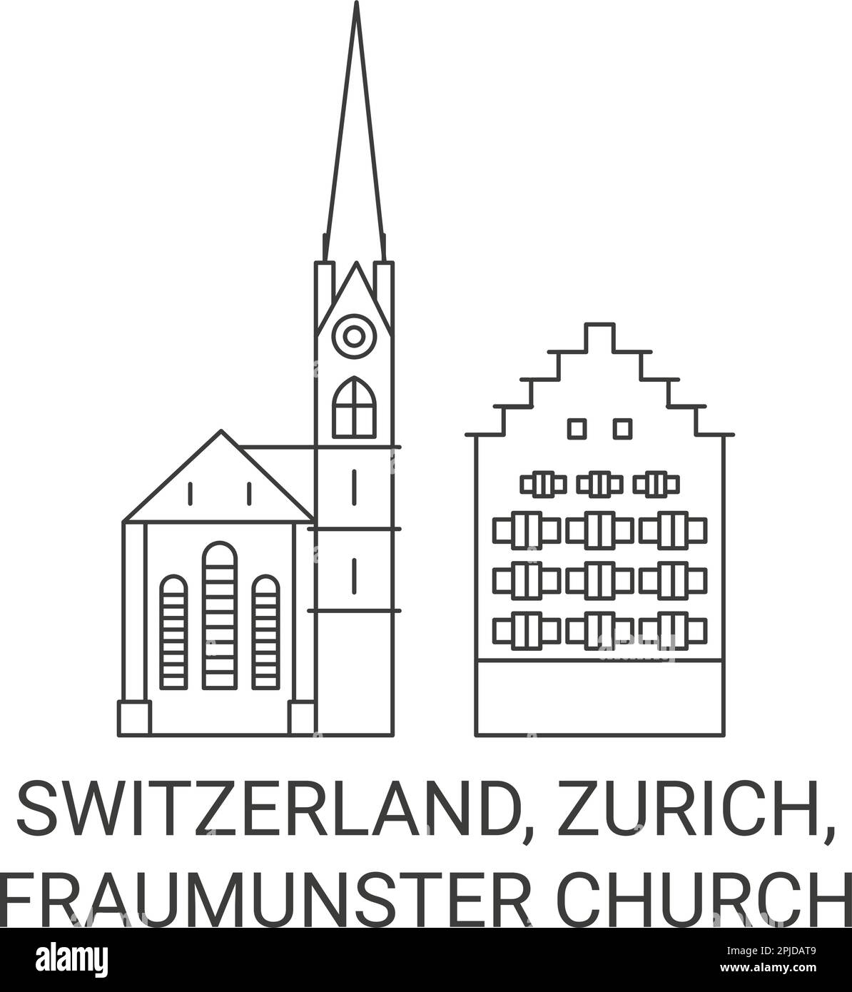 Switzerland, Zurich, Fraumunster Church travel landmark vector illustration Stock Vector
