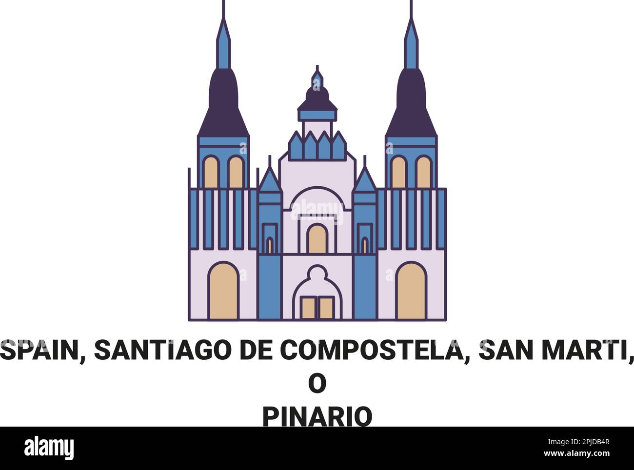 Spain, Santiago De Compostela, San Marti, O Pinario travel landmark vector illustration Stock Vector