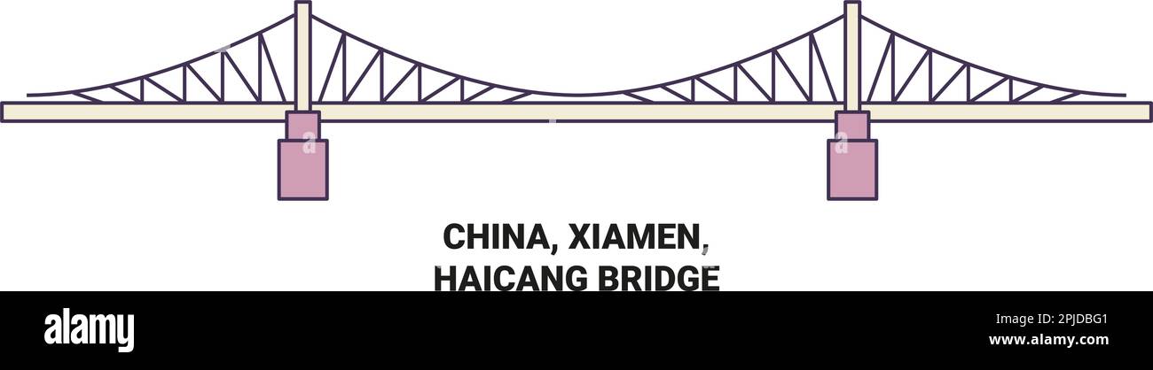 China, Xiamen, Haicang Bridge travel landmark vector illustration Stock ...