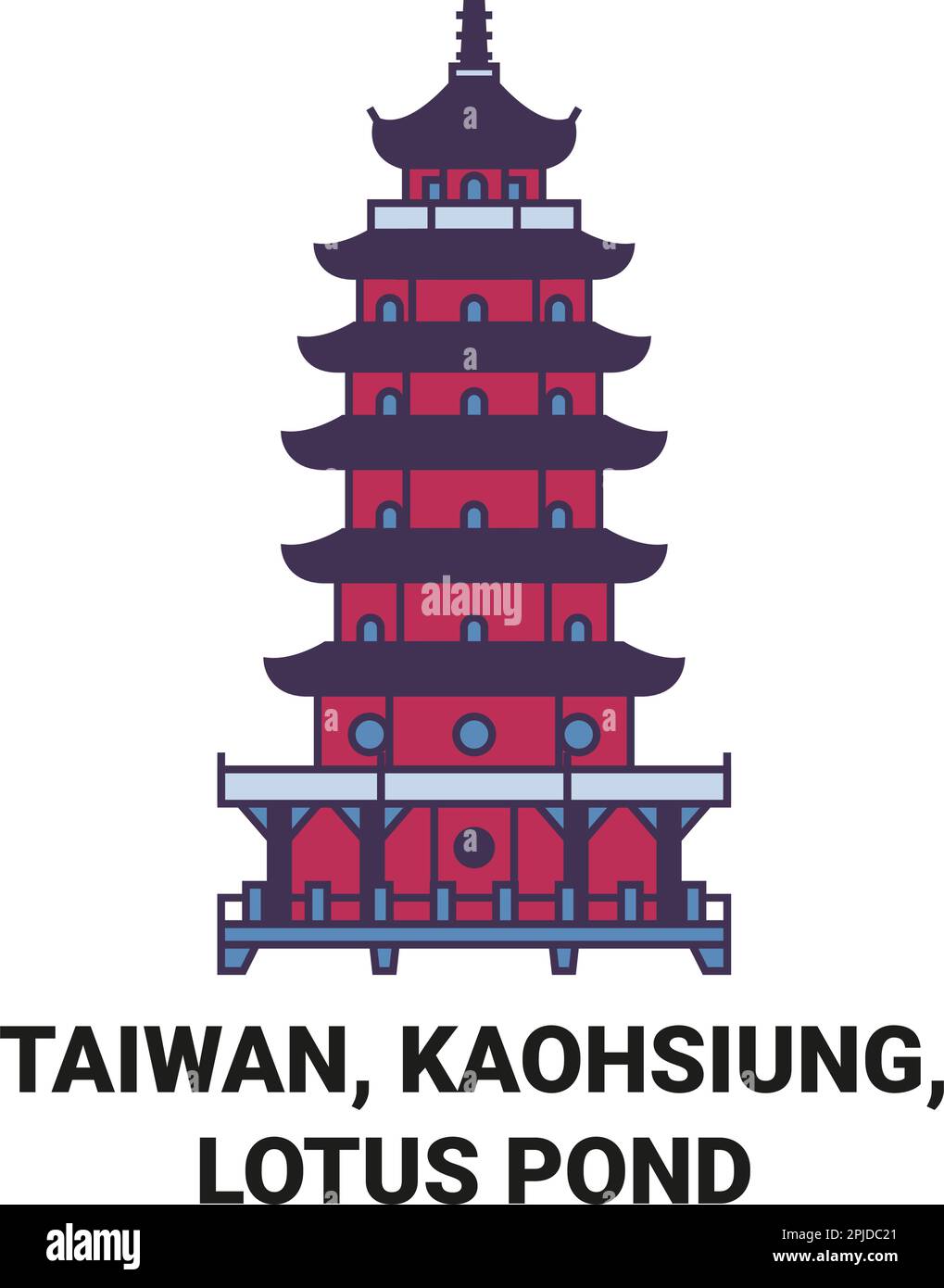 Taiwan, Kaohsiung, Lotus Pond travel landmark vector illustration Stock Vector